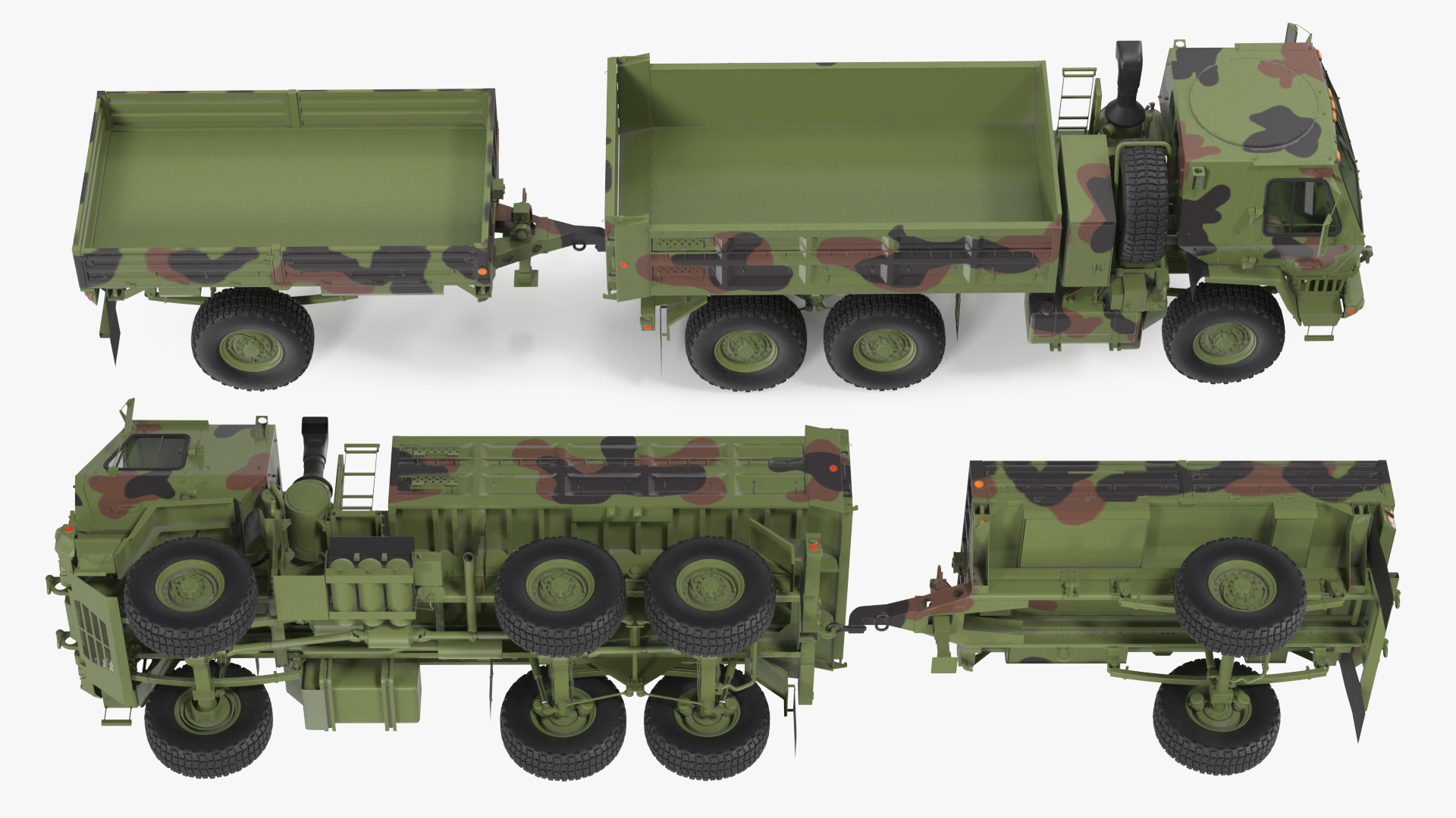 Oshkosh FMTV Dump Truck with Cargo Trailer Camo 3D