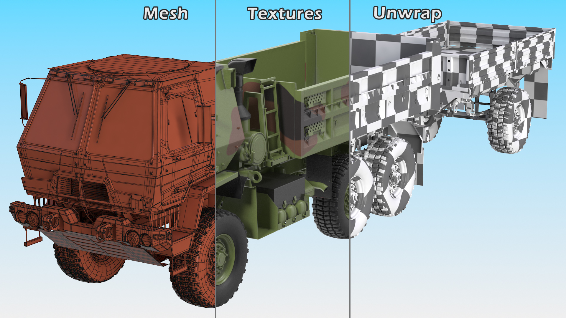 Oshkosh FMTV Dump Truck with Cargo Trailer Camo 3D