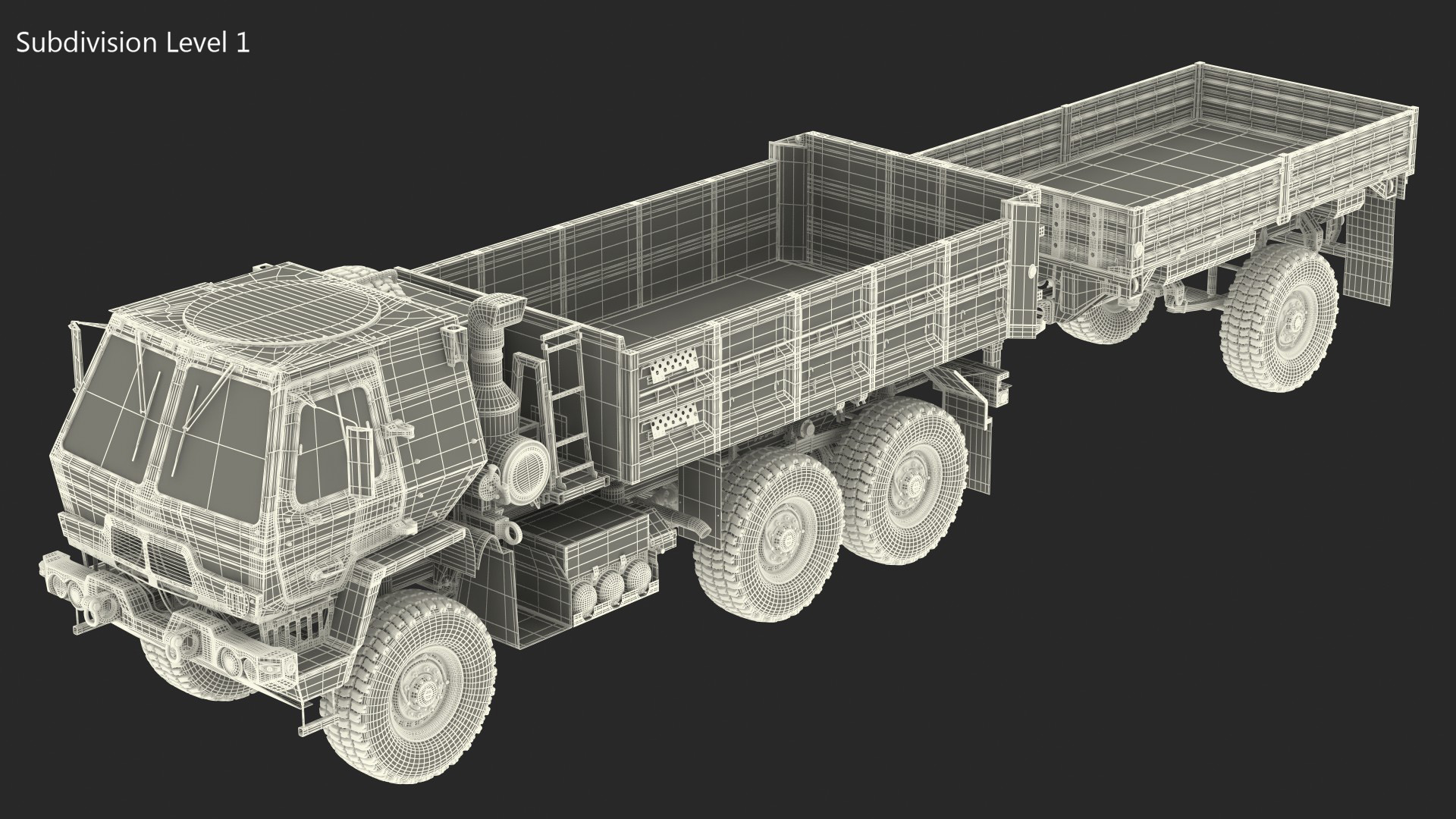 Oshkosh FMTV Dump Truck with Cargo Trailer Camo 3D