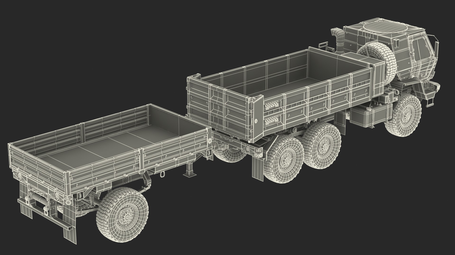 Oshkosh FMTV Dump Truck with Cargo Trailer Camo 3D