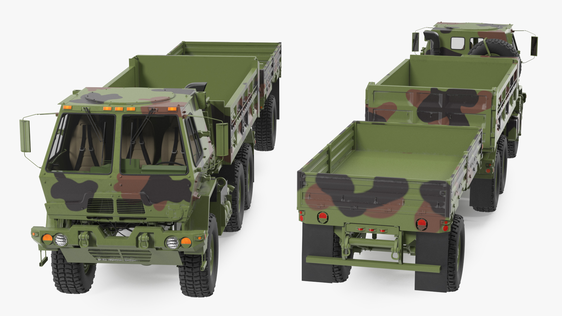 Oshkosh FMTV Dump Truck with Cargo Trailer Camo 3D