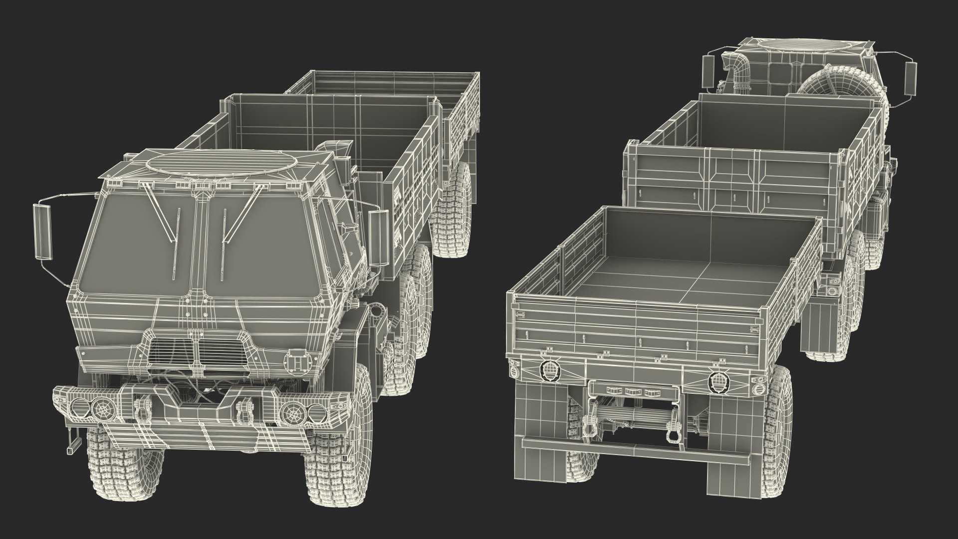 Oshkosh FMTV Dump Truck with Cargo Trailer Camo 3D