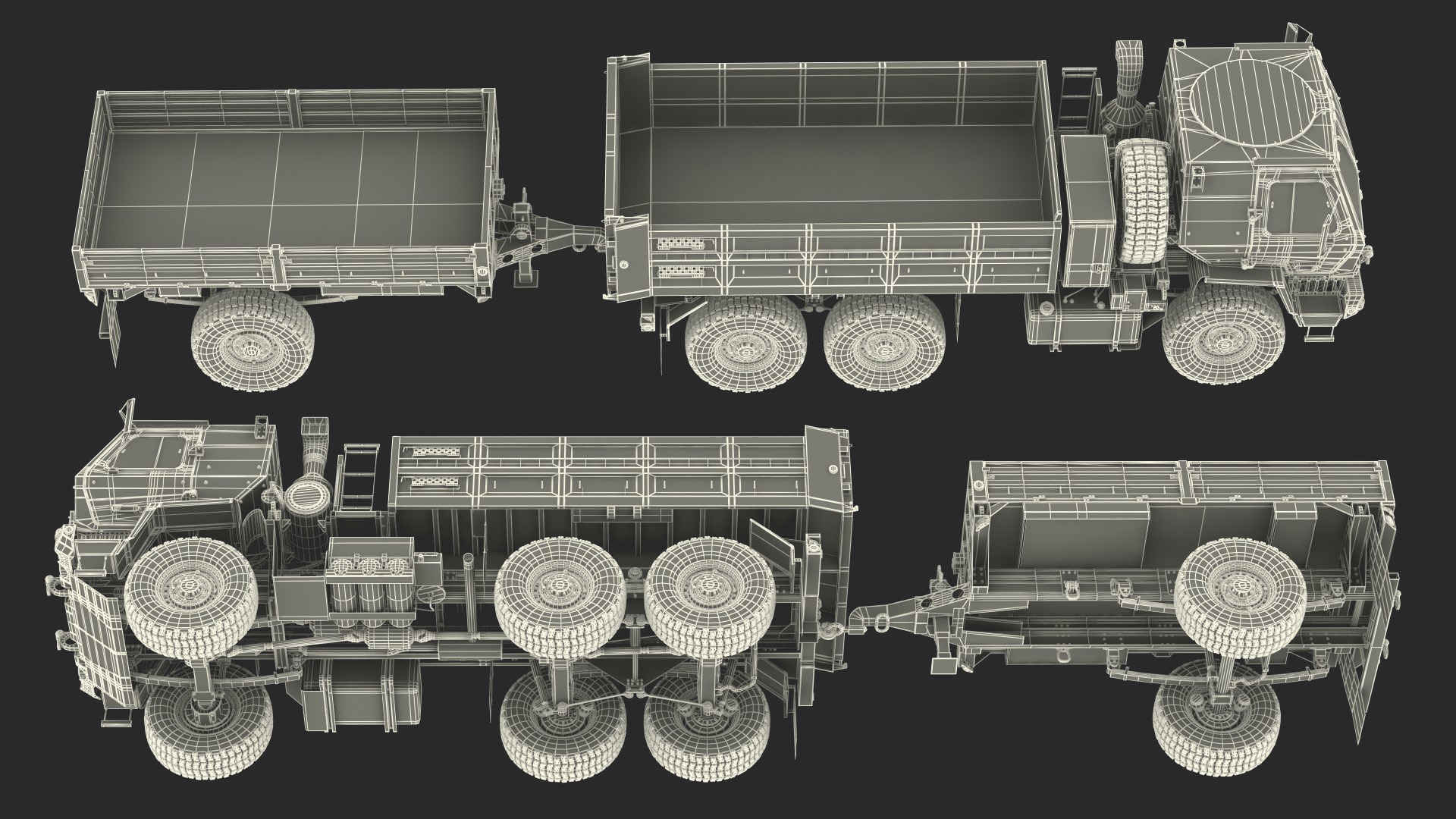 Oshkosh FMTV Dump Truck with Cargo Trailer Camo 3D