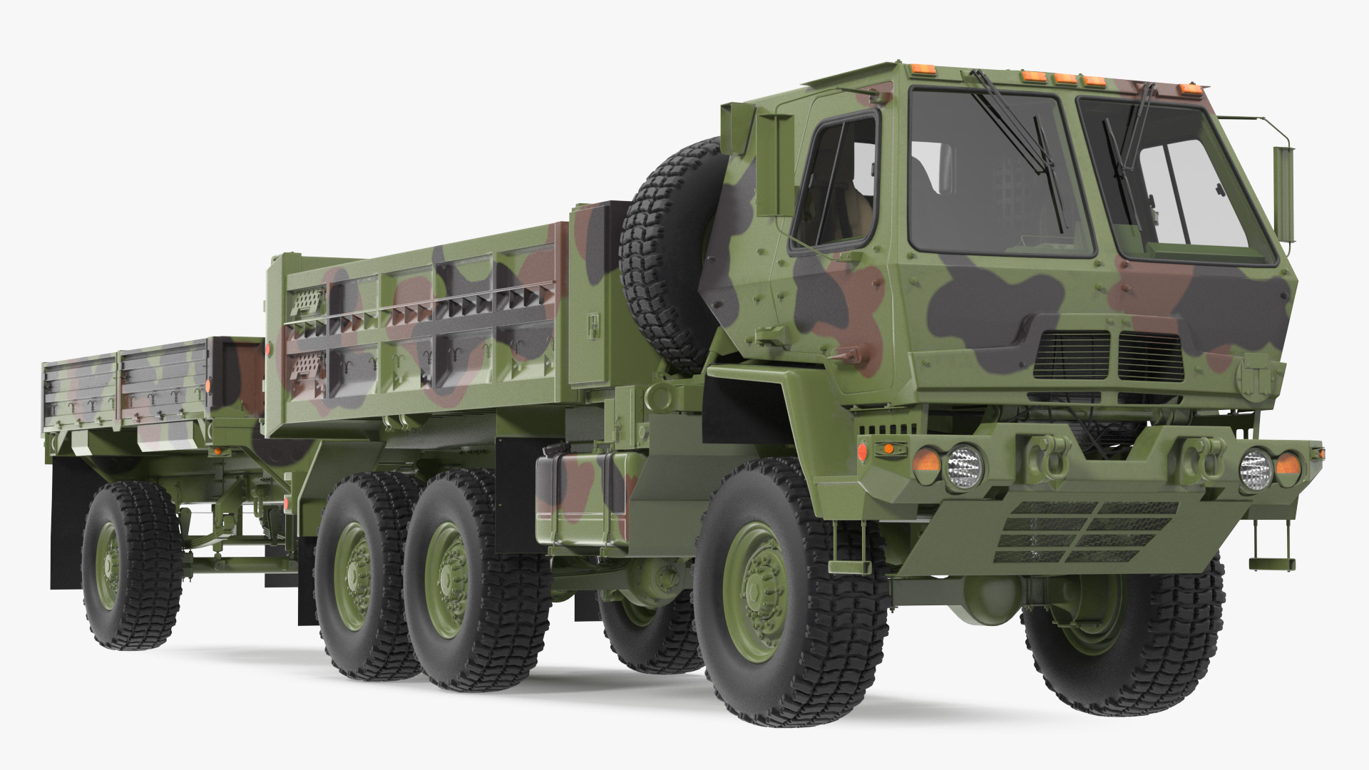 Oshkosh FMTV Dump Truck with Cargo Trailer Camo 3D