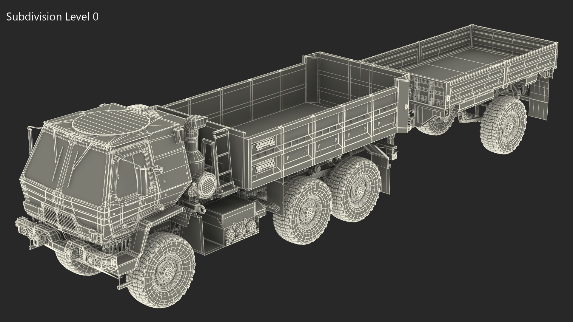 Oshkosh FMTV Dump Truck with Cargo Trailer Camo 3D