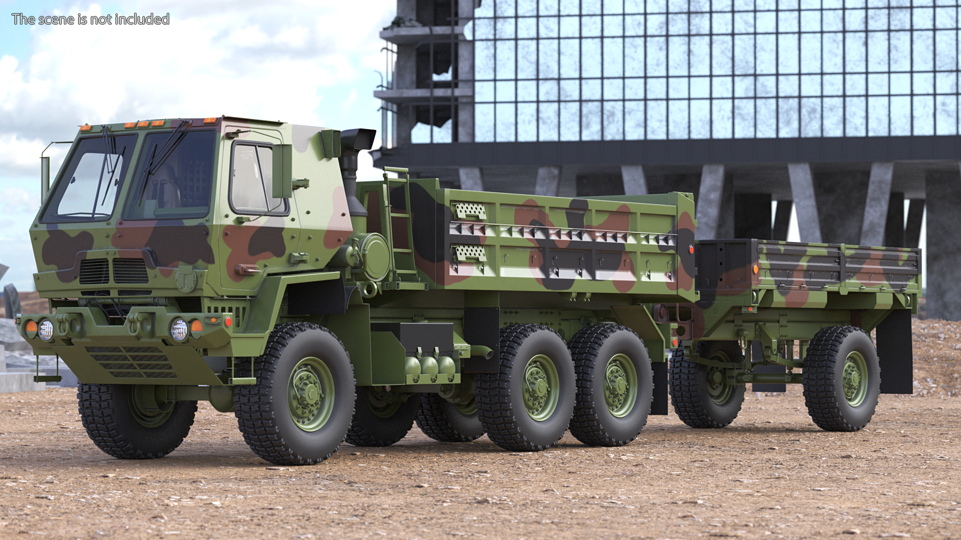 Oshkosh FMTV Dump Truck with Cargo Trailer Camo 3D