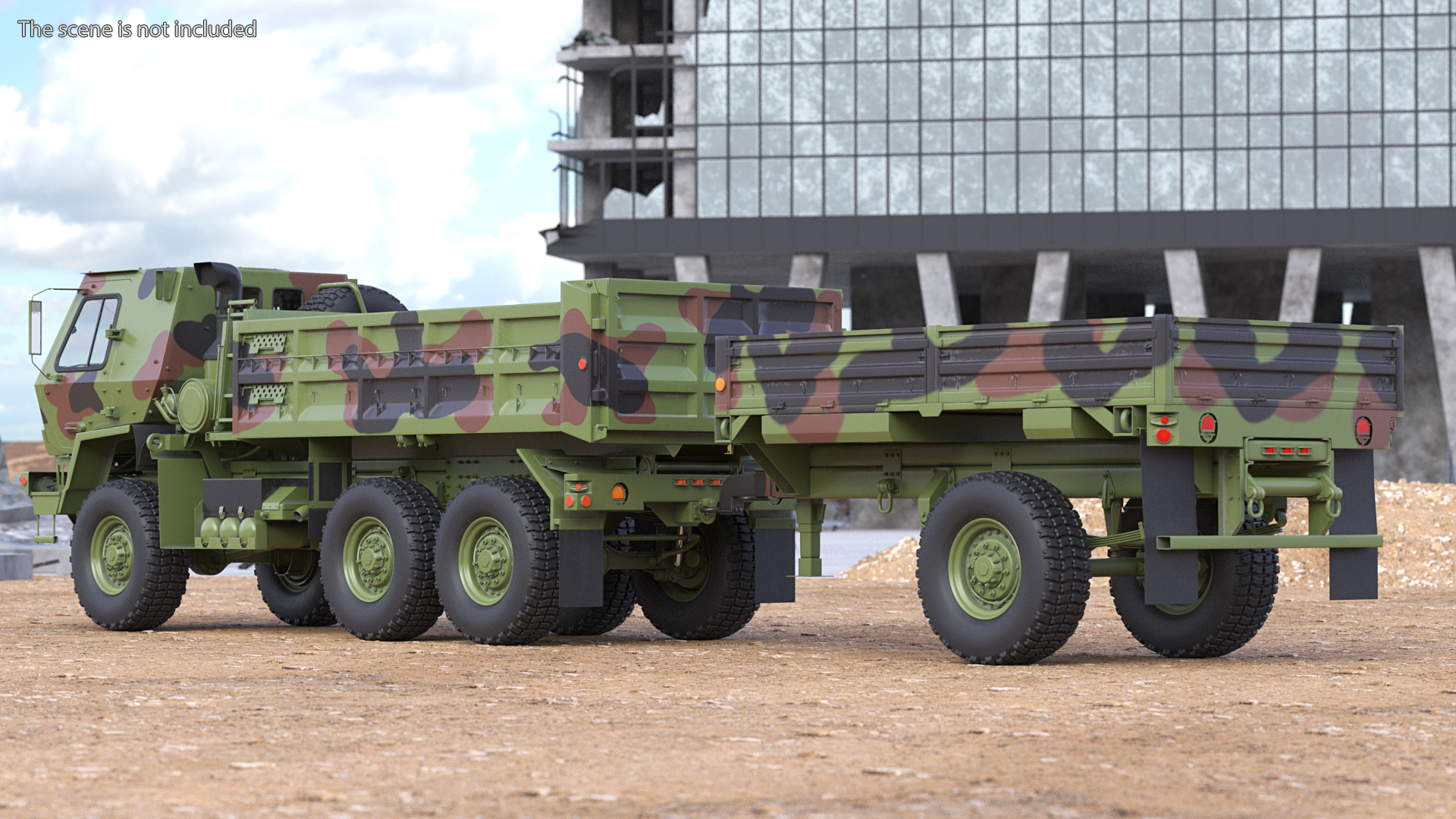 Oshkosh FMTV Dump Truck with Cargo Trailer Camo 3D