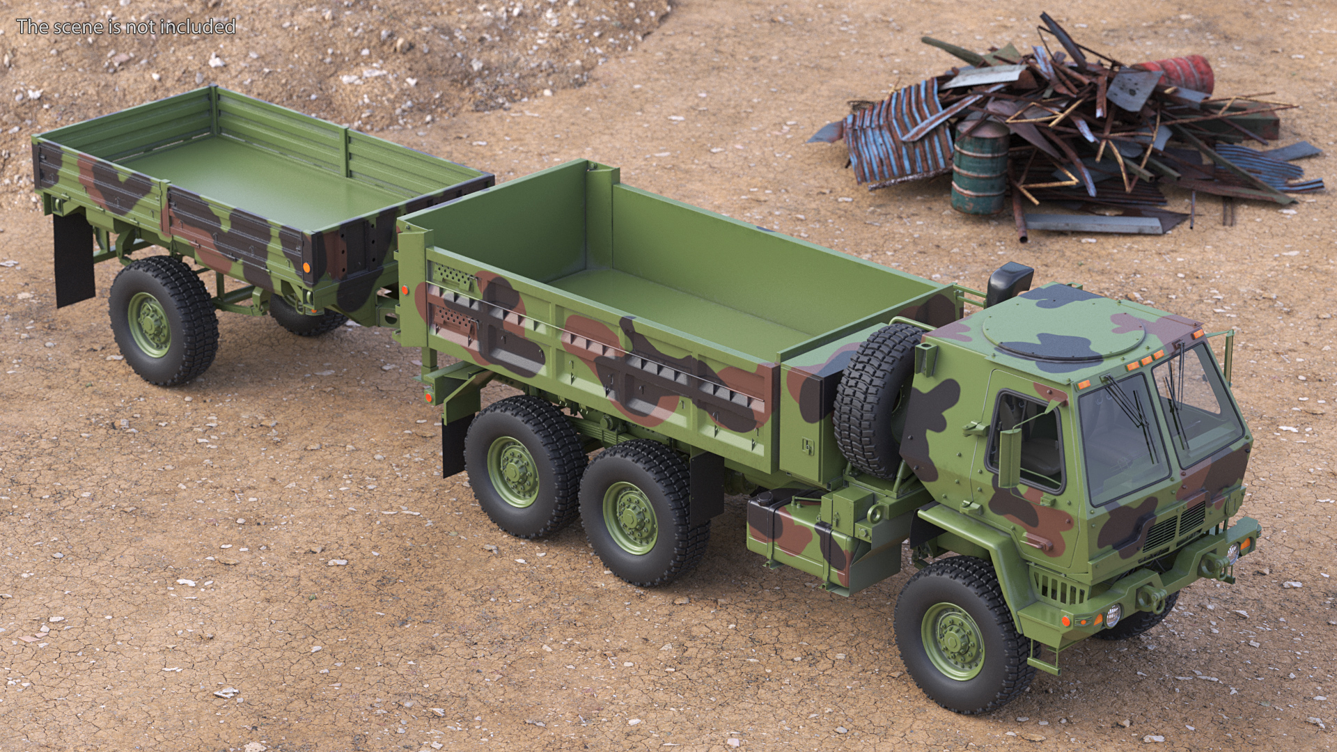 Oshkosh FMTV Dump Truck with Cargo Trailer Camo 3D