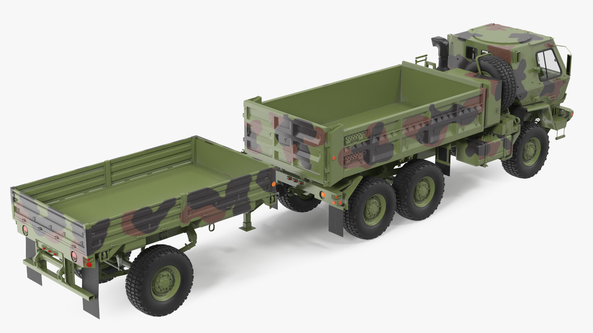 Oshkosh FMTV Dump Truck with Cargo Trailer Camo 3D