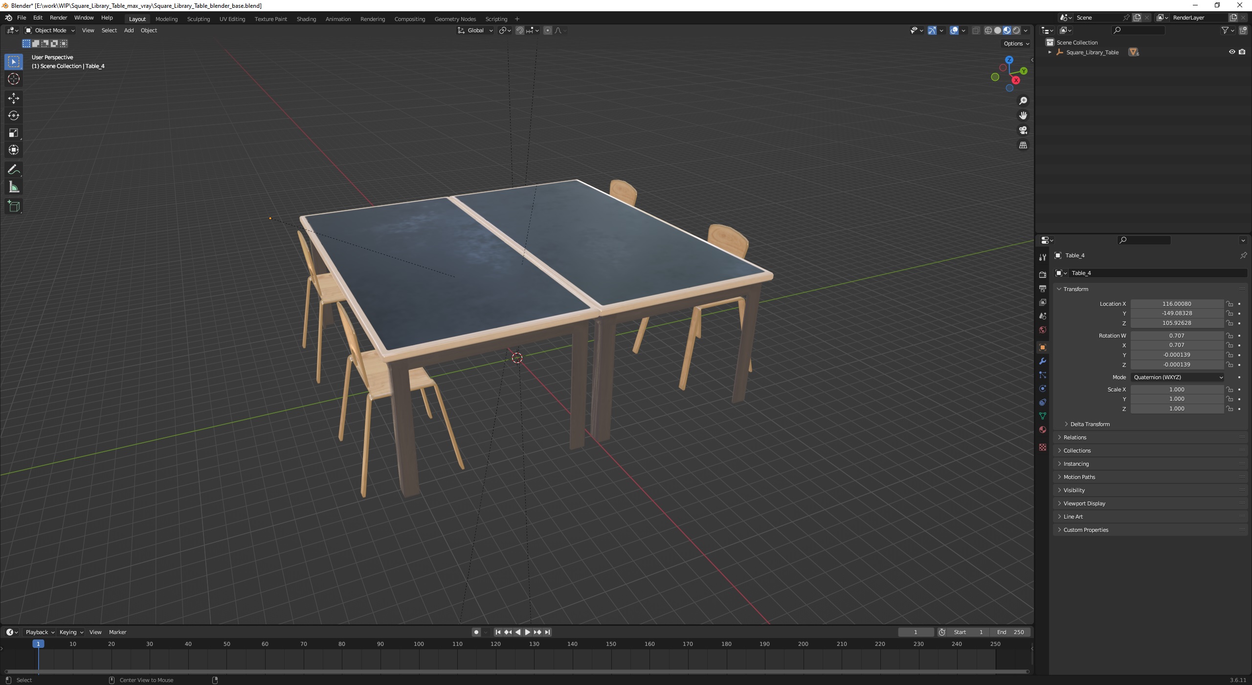 3D model Square Library Table