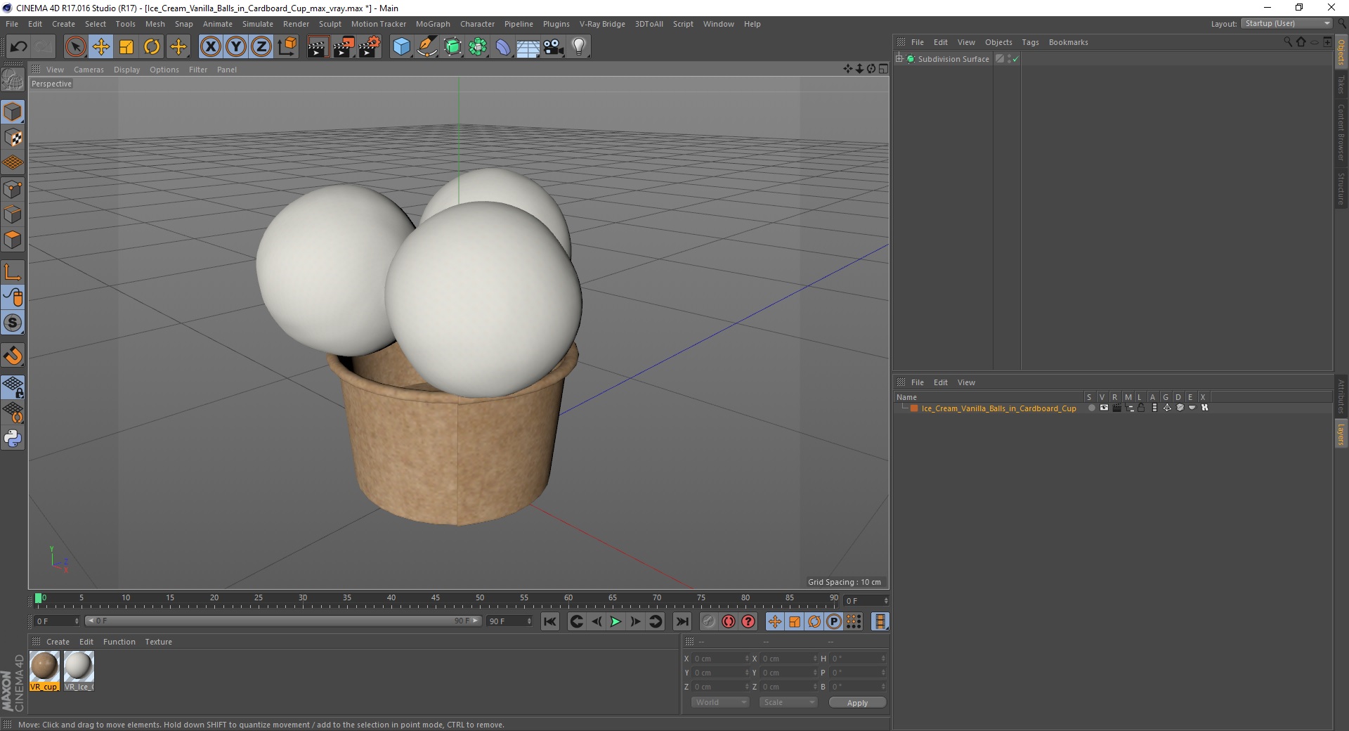 3D model Ice Cream Vanilla Balls in Cardboard Cup