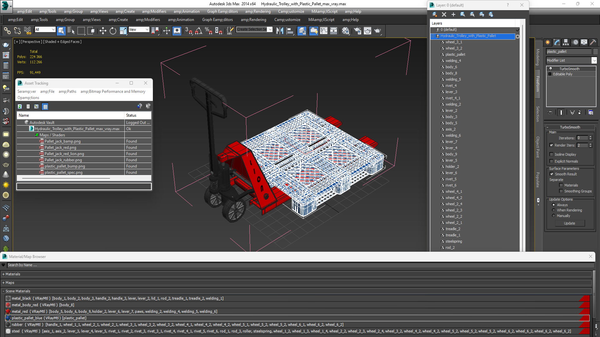 Hydraulic Trolley with Plastic Pallet 3D