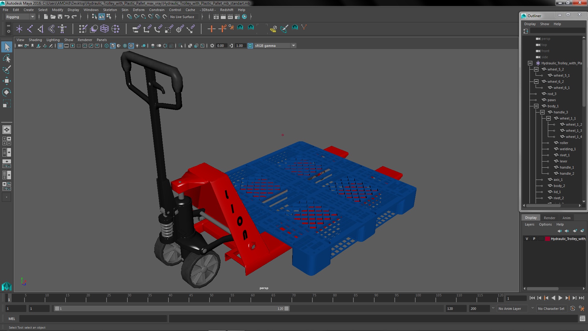 Hydraulic Trolley with Plastic Pallet 3D