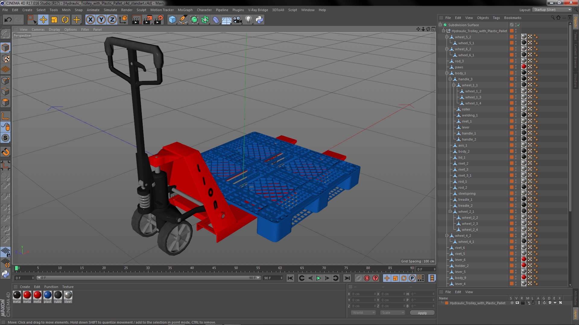 Hydraulic Trolley with Plastic Pallet 3D