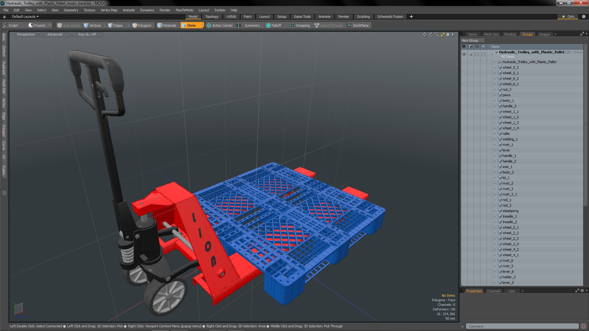 Hydraulic Trolley with Plastic Pallet 3D