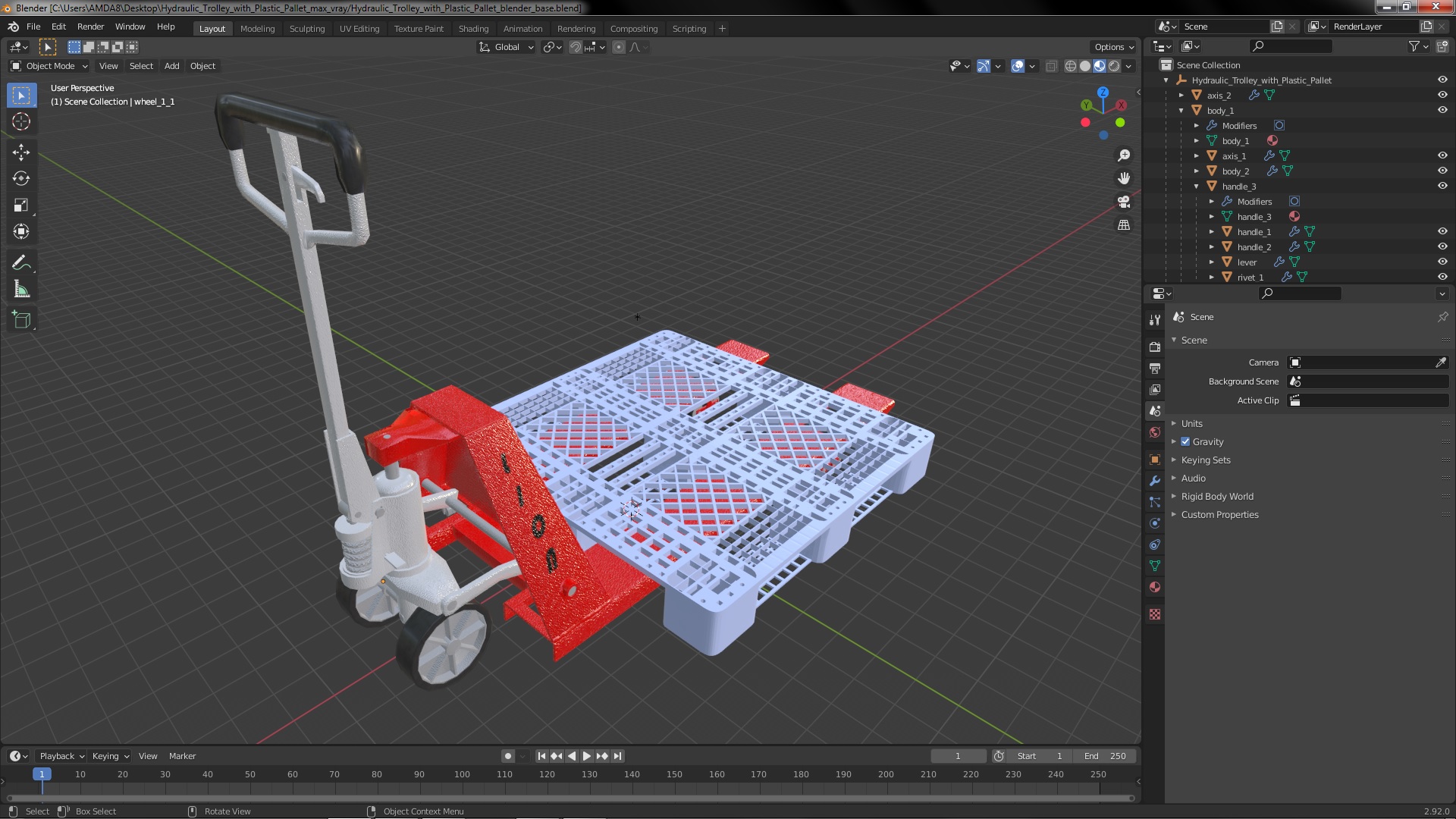 Hydraulic Trolley with Plastic Pallet 3D