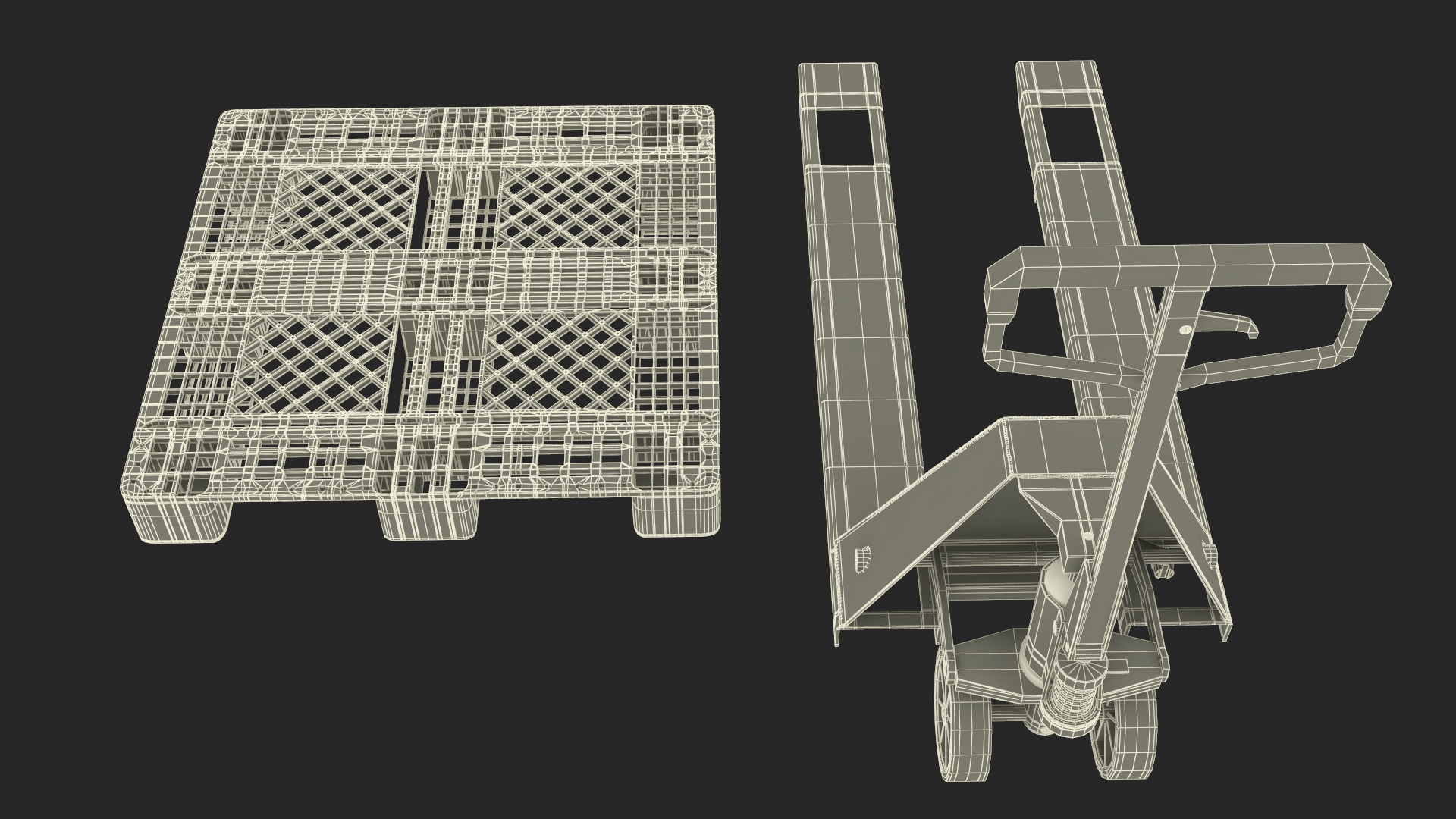 Hydraulic Trolley with Plastic Pallet 3D