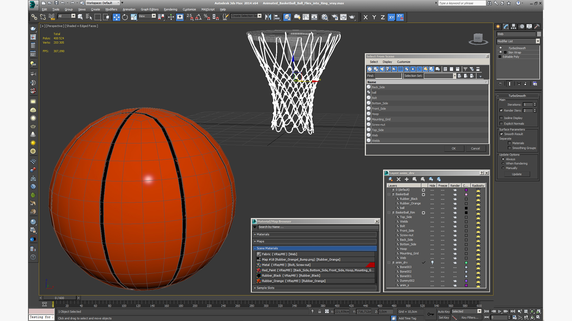 3D model Animated Basketball Ball Flies into Ring