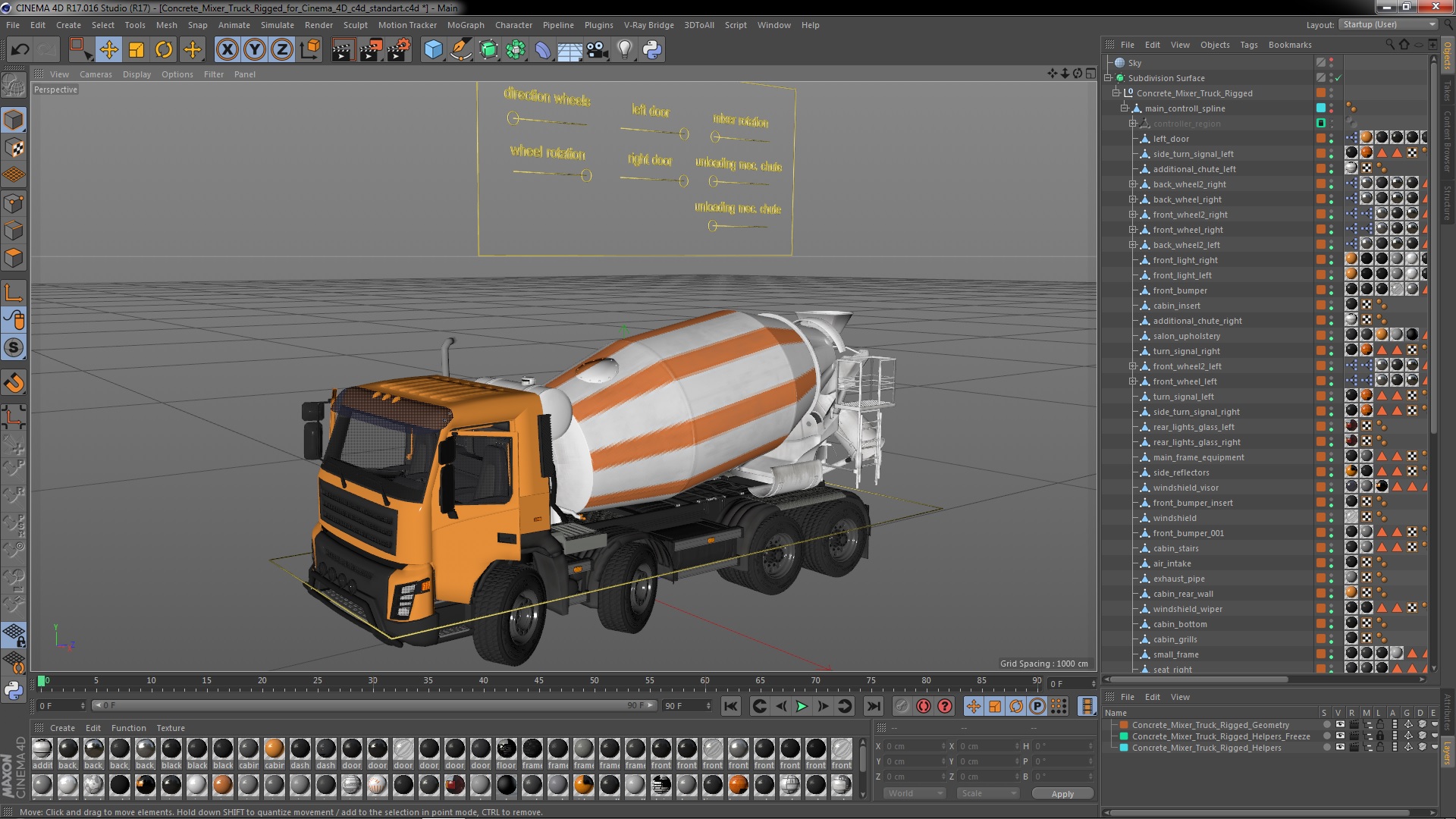 3D Concrete Mixer Truck Rigged for Cinema 4D