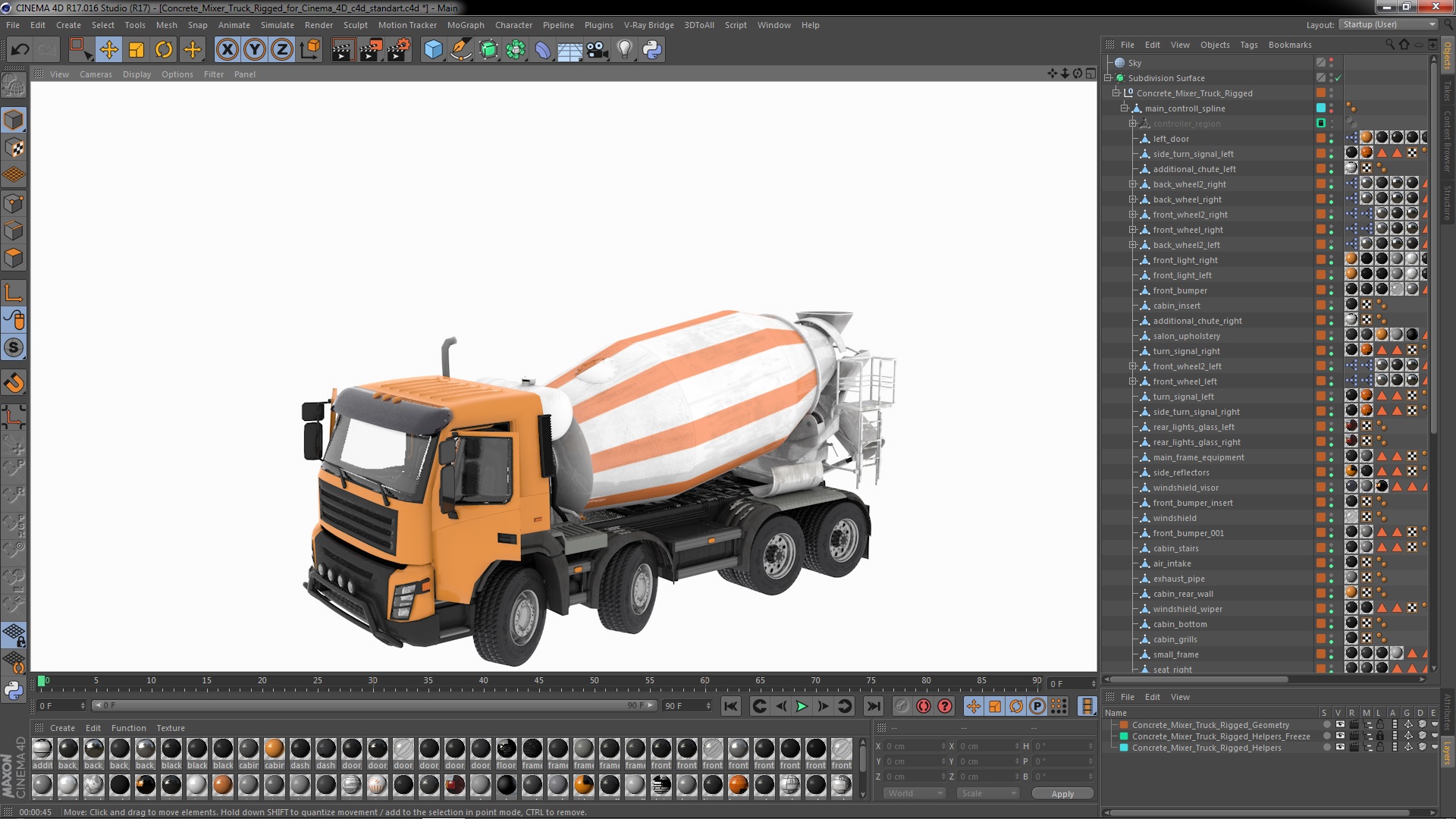 3D Concrete Mixer Truck Rigged for Cinema 4D