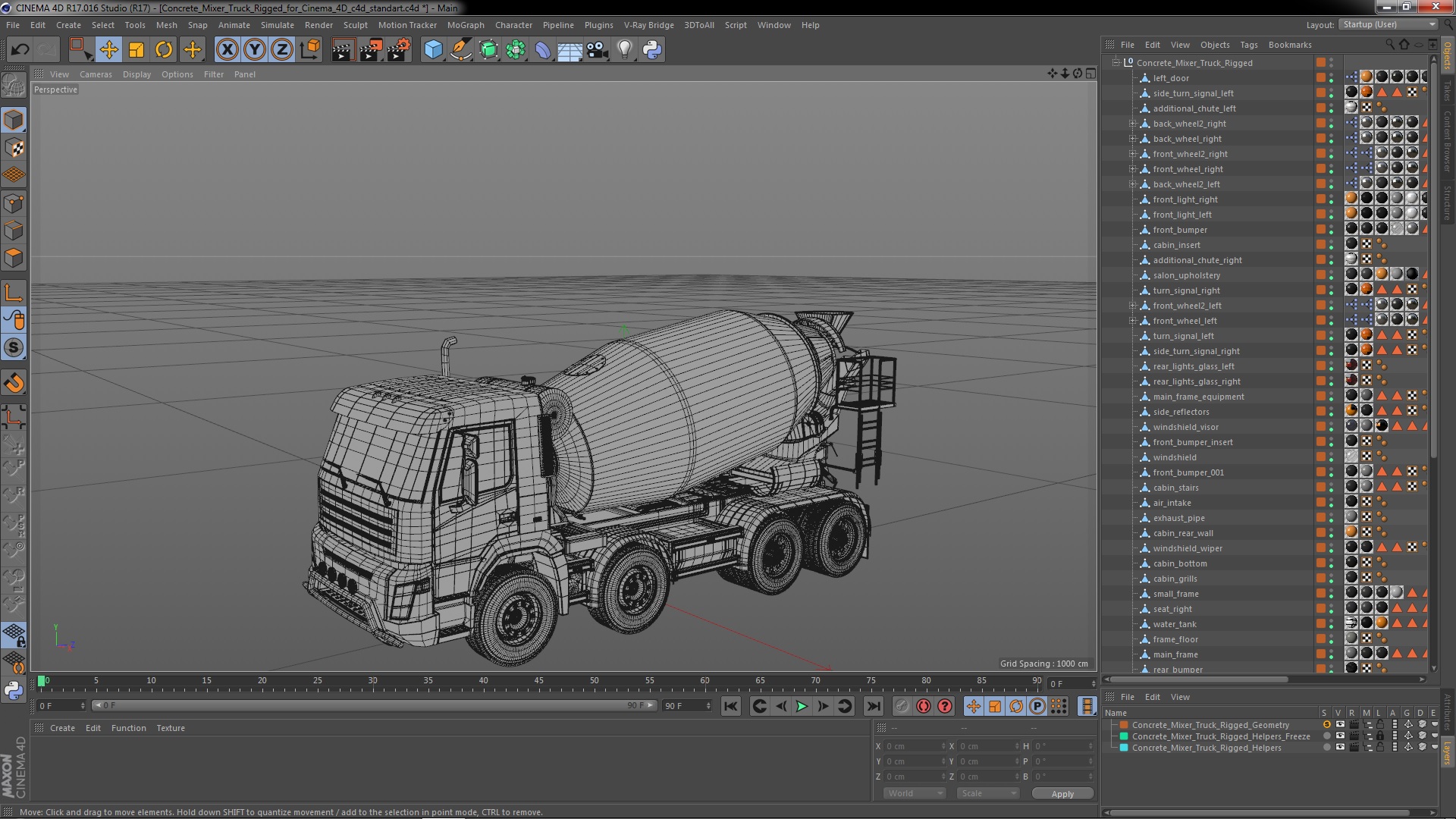 3D Concrete Mixer Truck Rigged for Cinema 4D