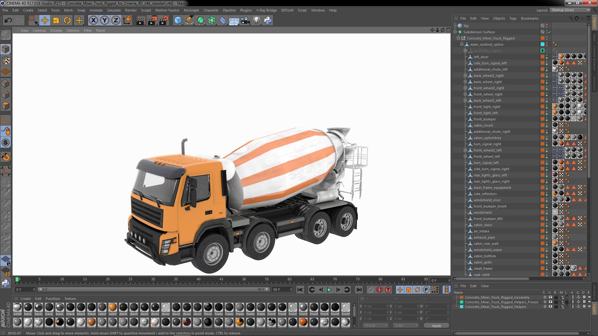 3D Concrete Mixer Truck Rigged for Cinema 4D