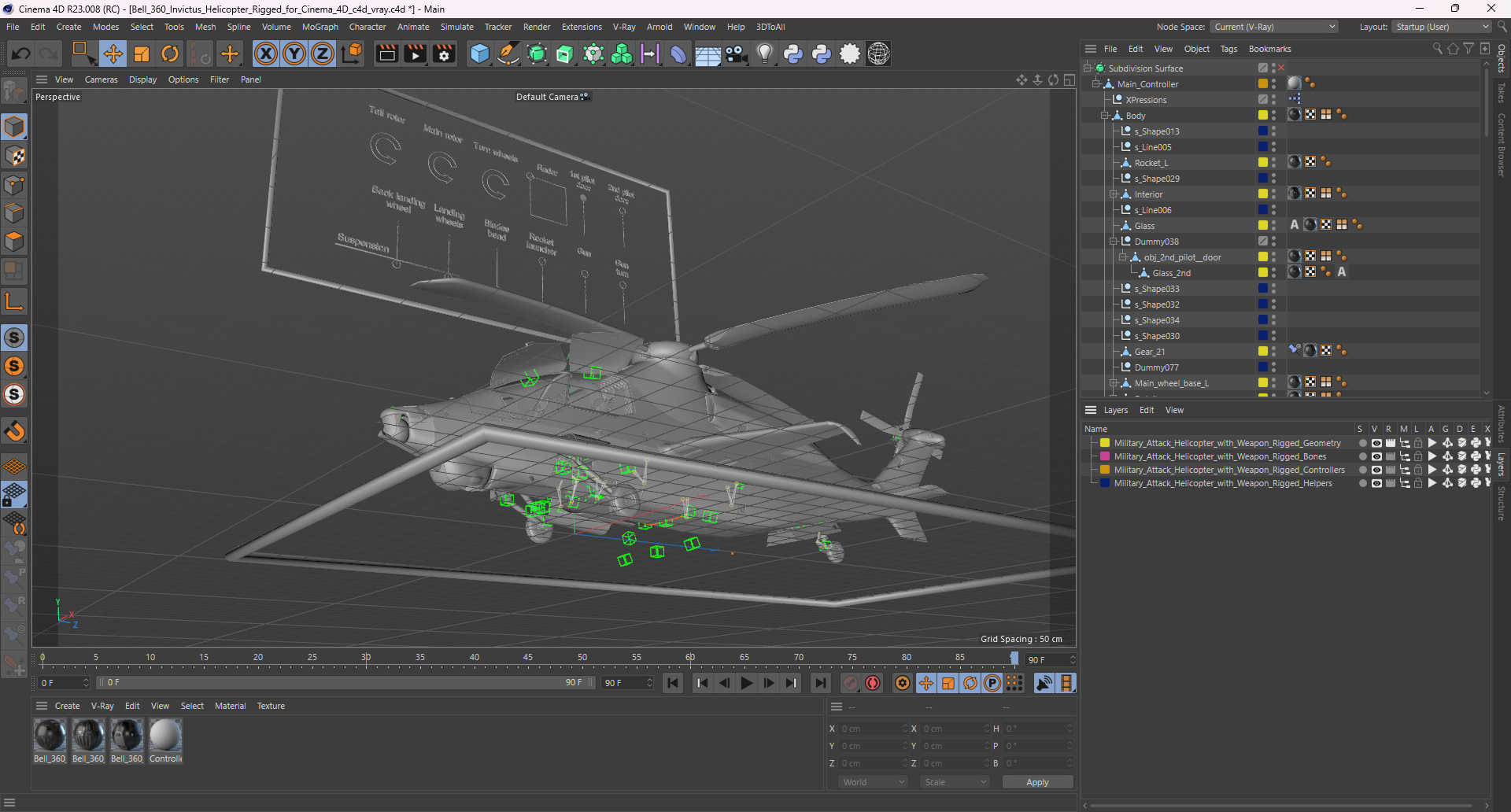 Bell 360 Invictus Helicopter Rigged for Cinema 4D 3D model