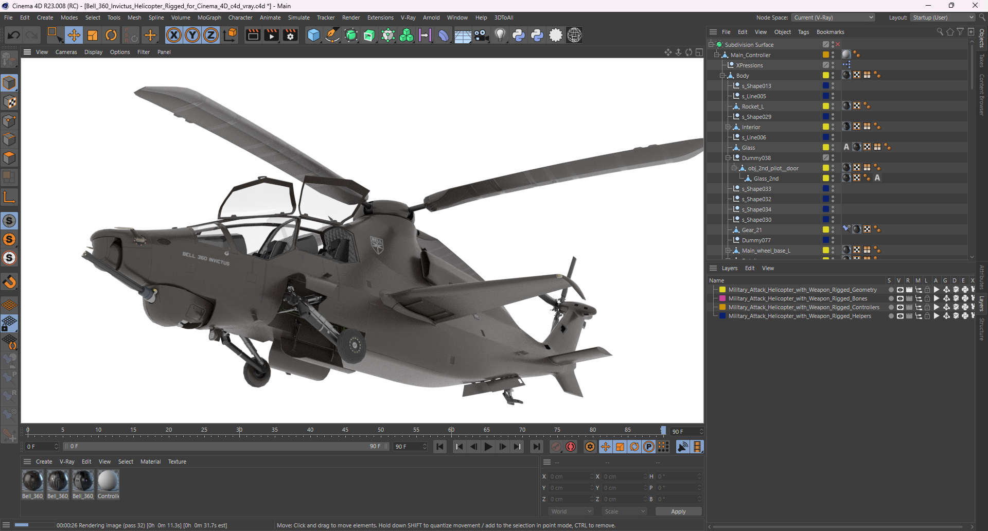 Bell 360 Invictus Helicopter Rigged for Cinema 4D 3D model