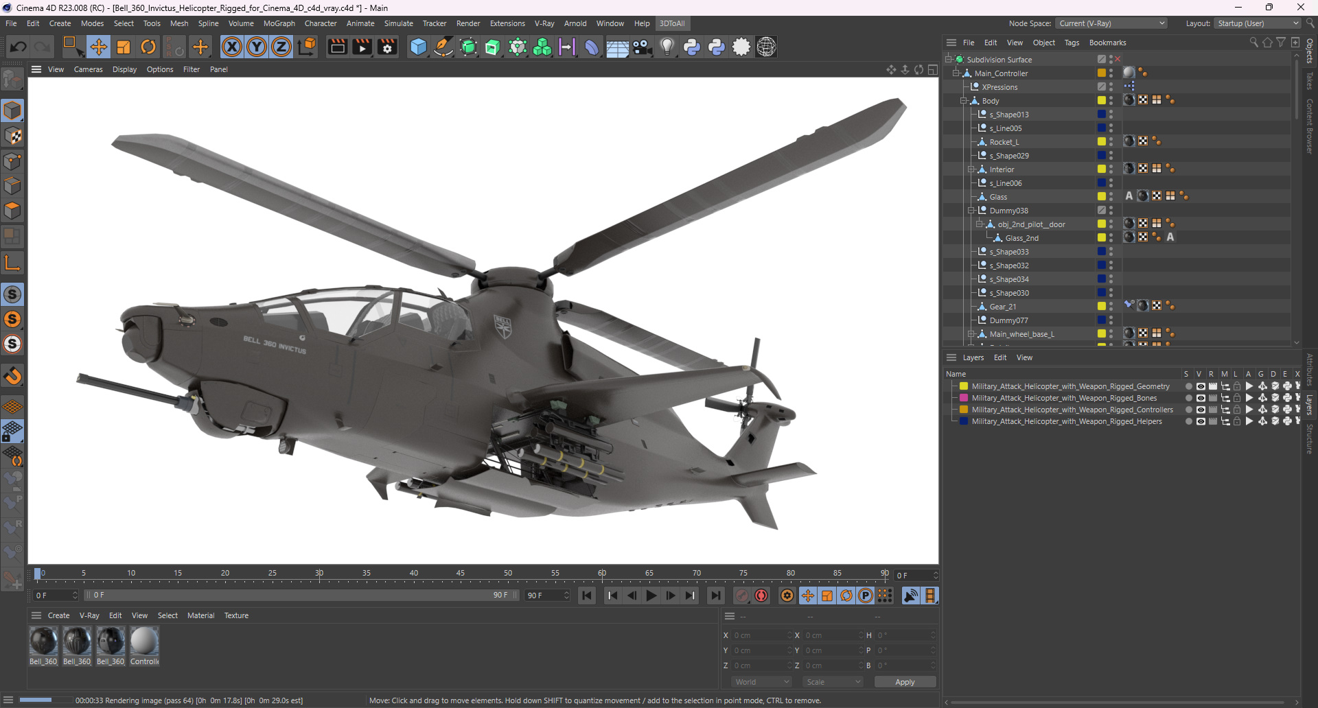 Bell 360 Invictus Helicopter Rigged for Cinema 4D 3D model