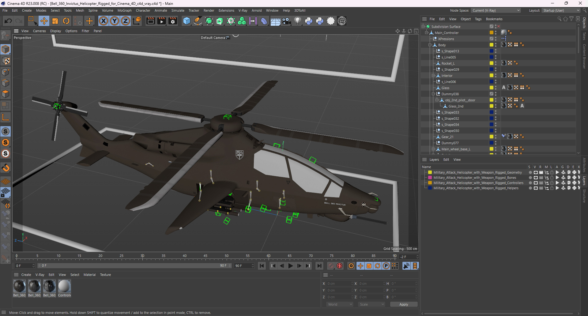 Bell 360 Invictus Helicopter Rigged for Cinema 4D 3D model