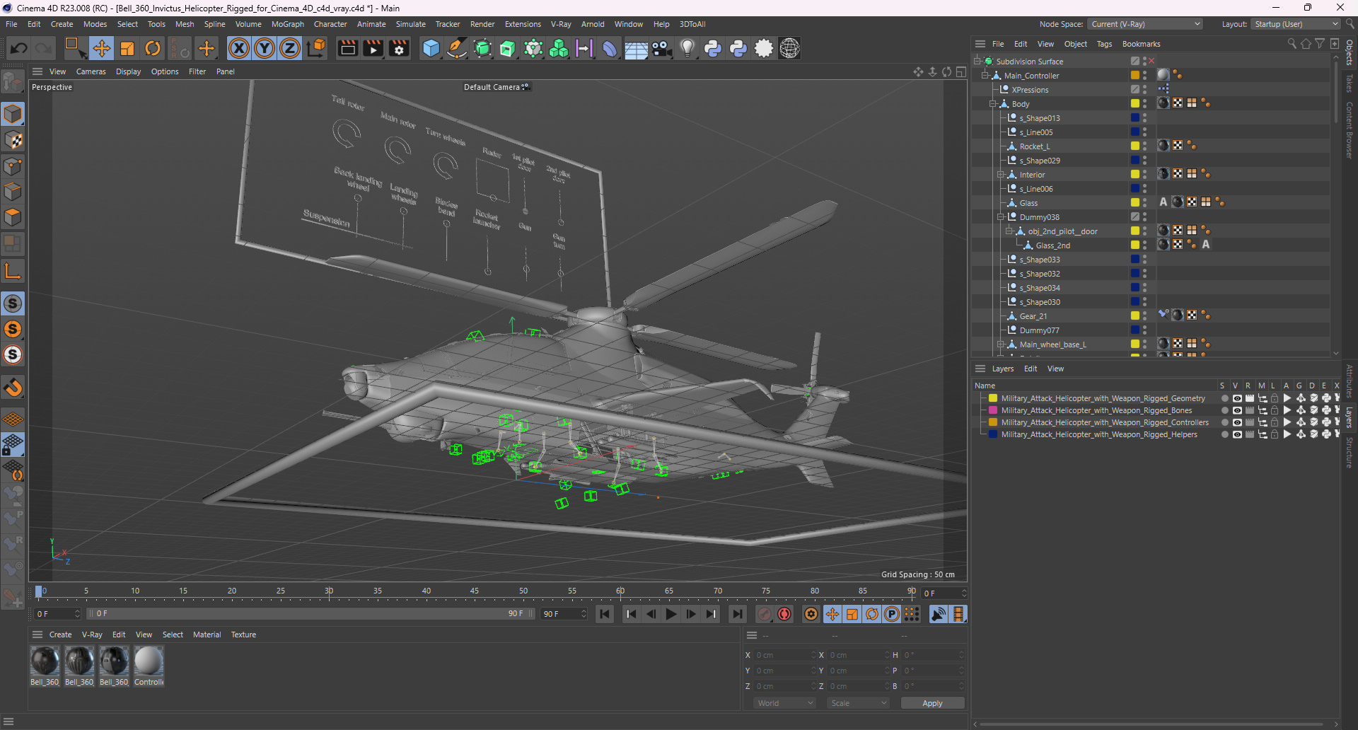 Bell 360 Invictus Helicopter Rigged for Cinema 4D 3D model