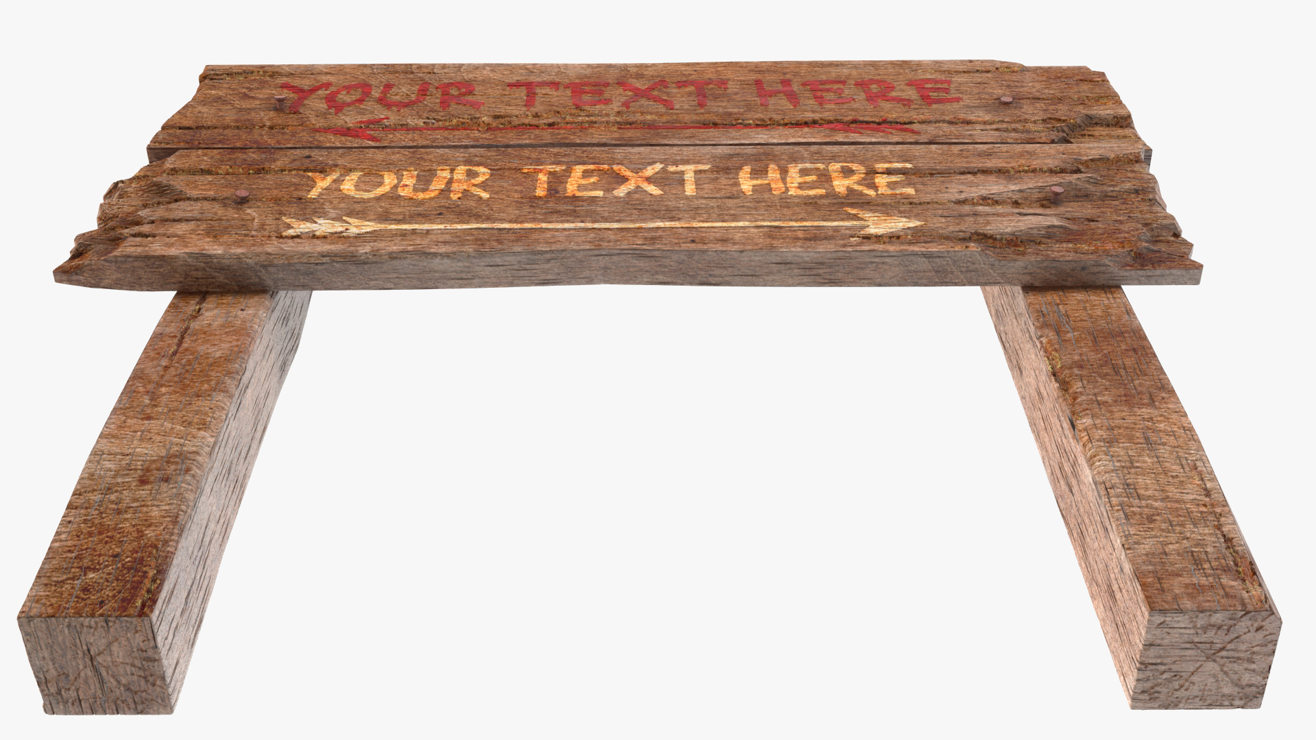 Aged Wooden Road Sign Board Mockup 3D model