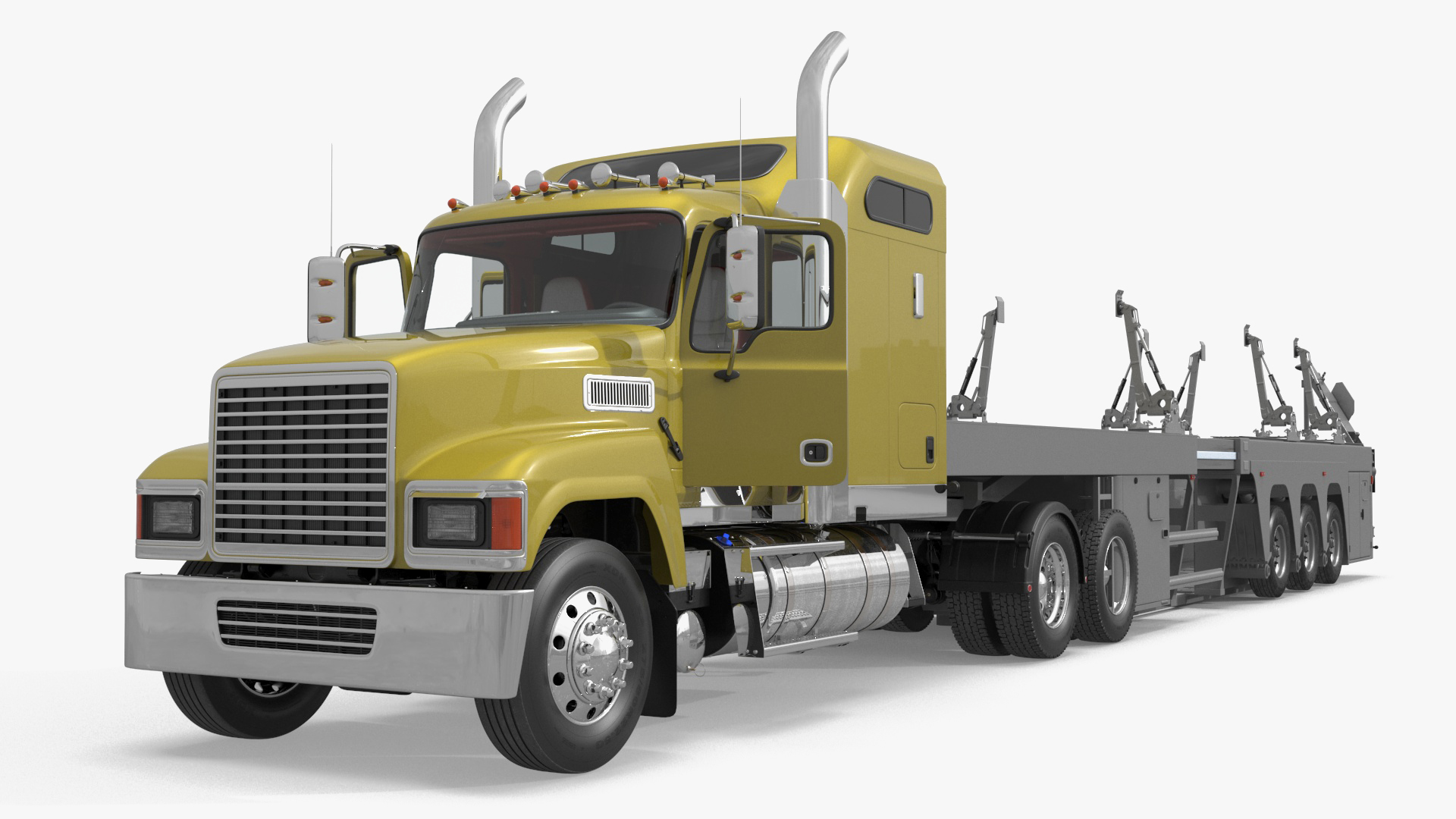 Freight Truck with Concrete Panel Semi Trailer Empty Rigged 3D model