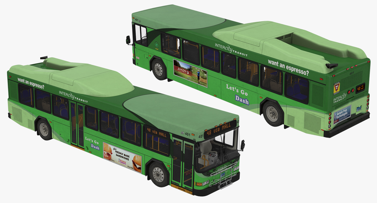 Gillig Low Floor Hybrid Bus Intercity Transit Rigged 3D