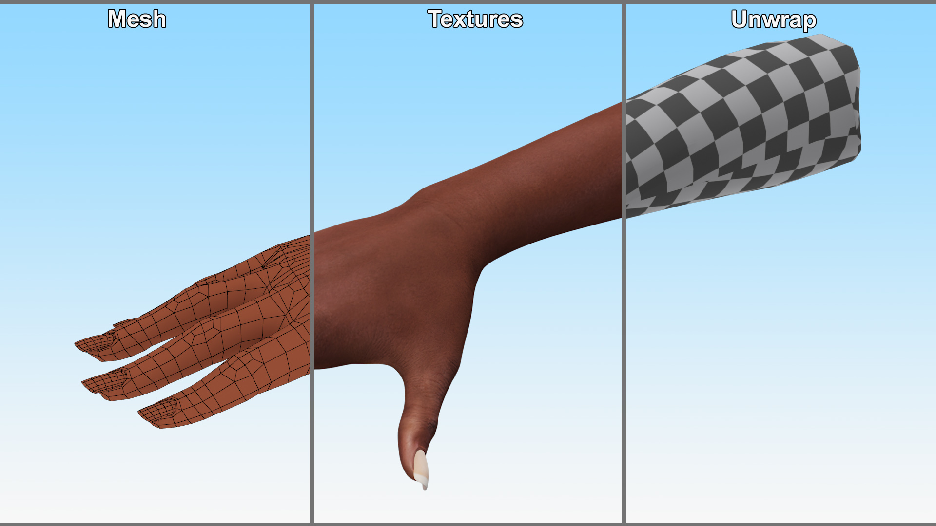 3D model African American Female Hand Rigged