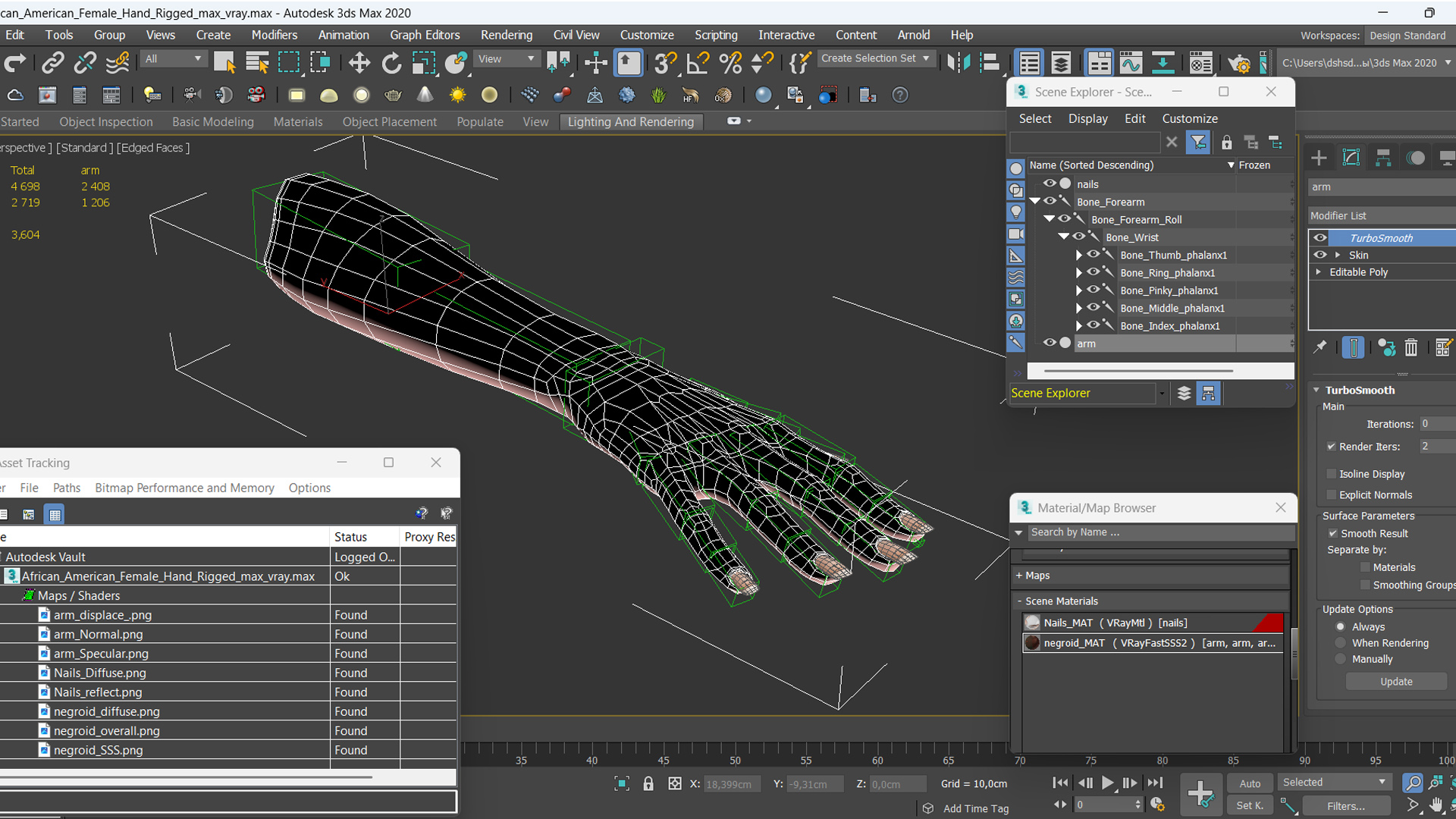 3D model African American Female Hand Rigged