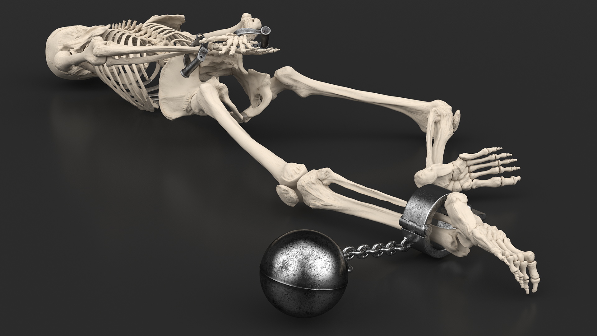 3D Dead Human Male Skeleton Shackled model