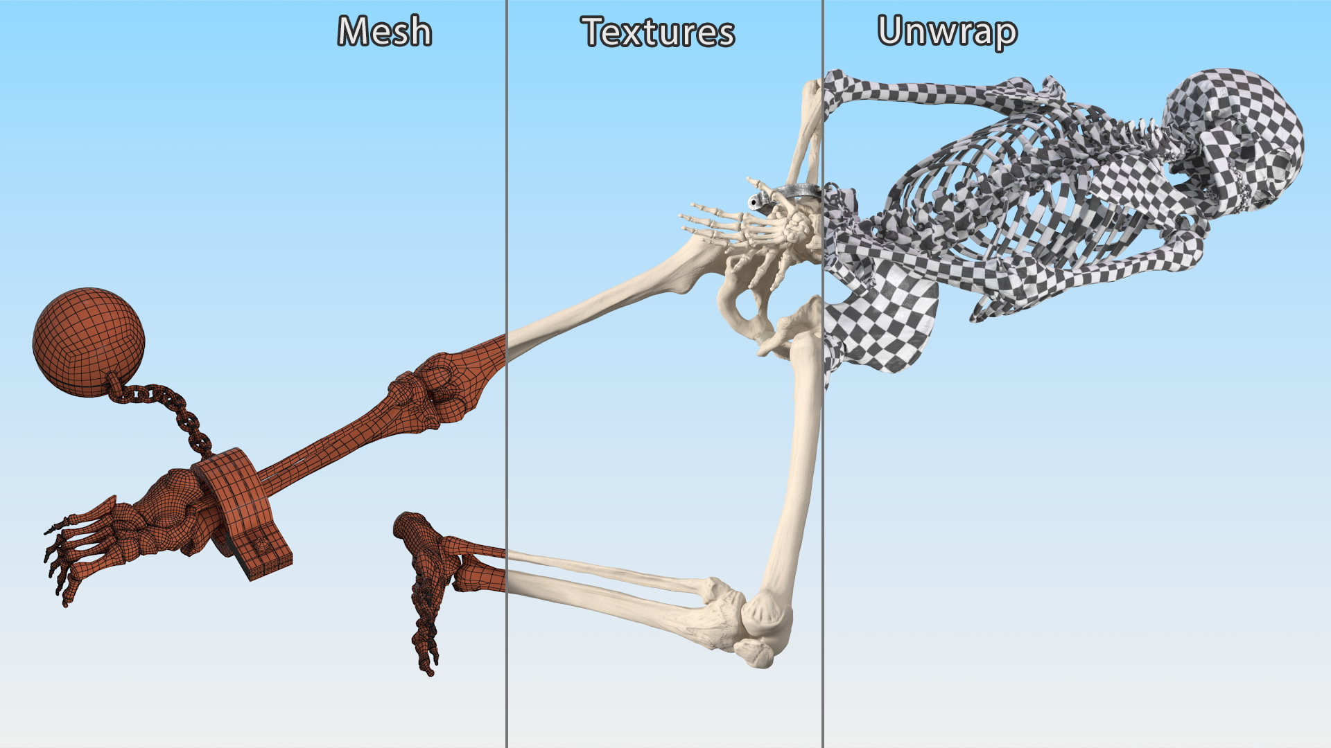 3D Dead Human Male Skeleton Shackled model