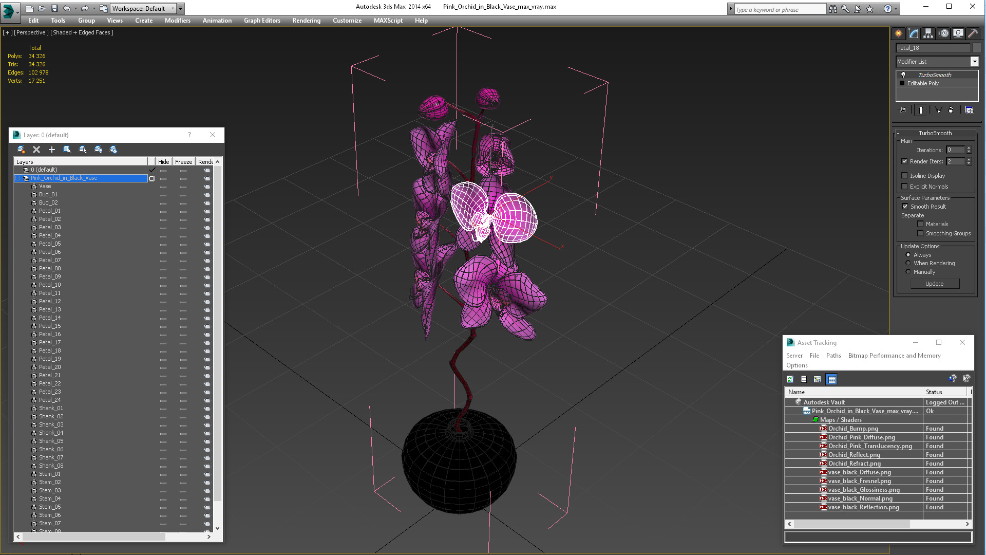 3D model Pink Orchid in Black Vase