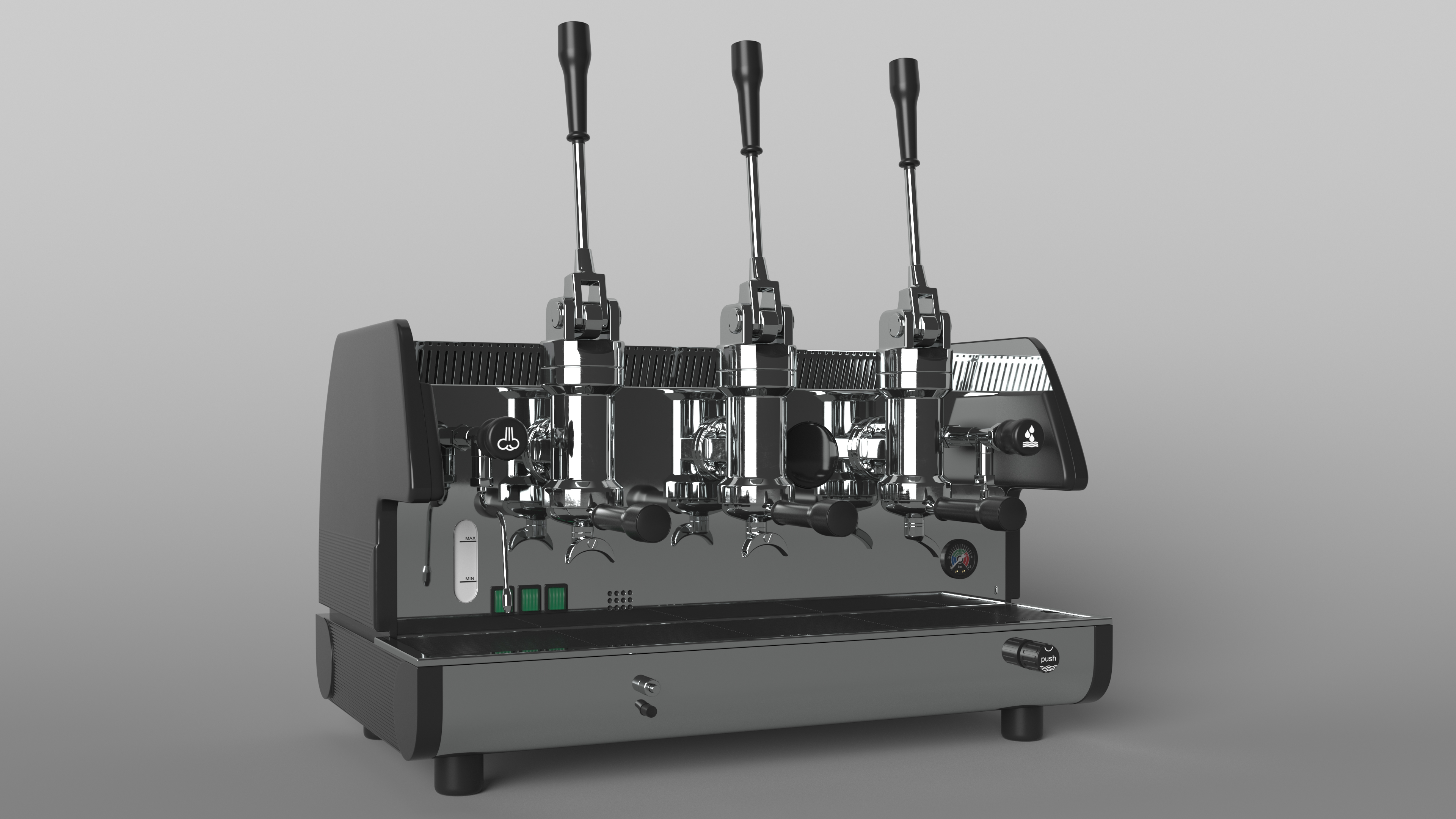 Commercial Pull Lever Espresso Machine 3 Groups 3D