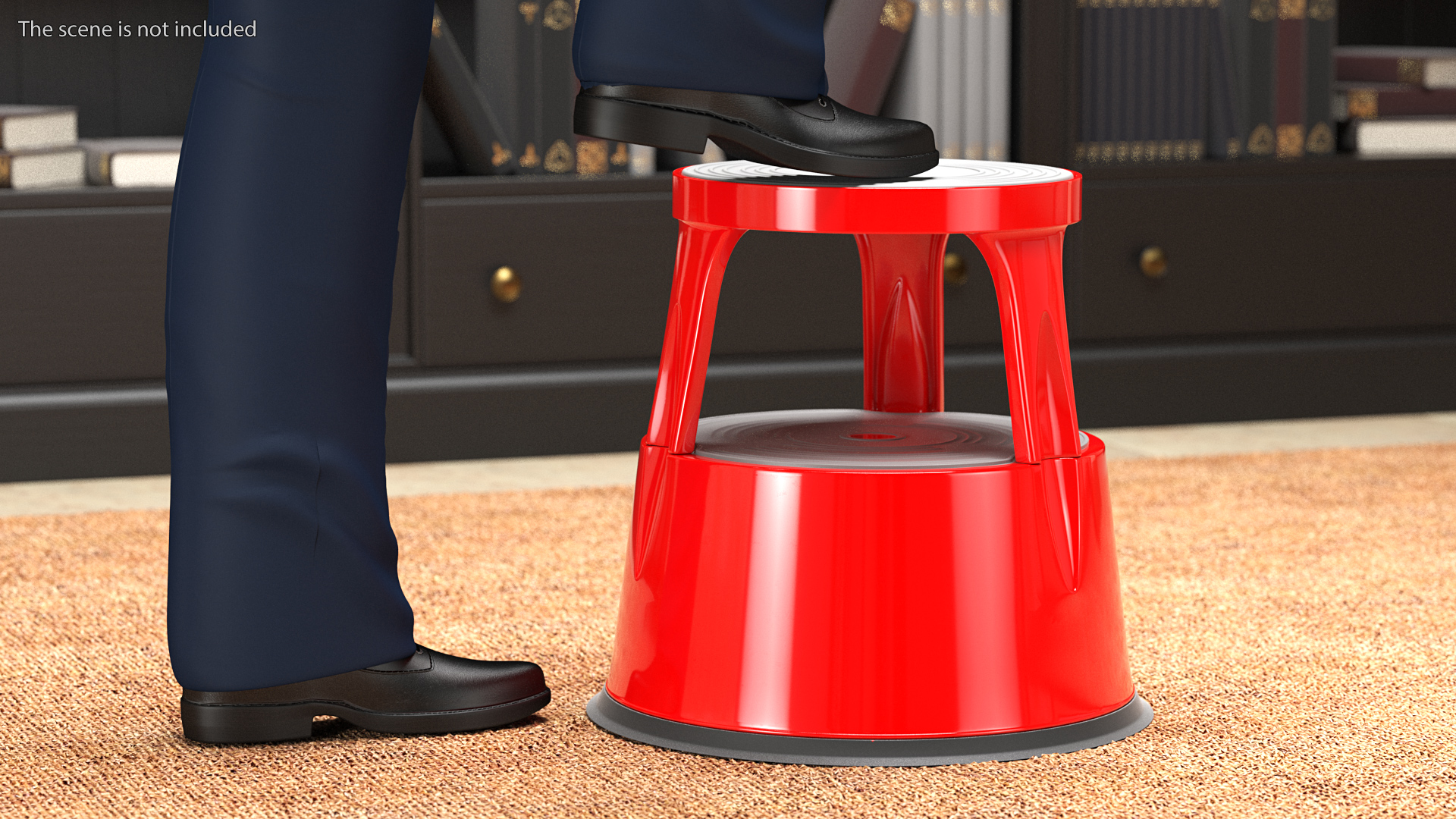 Mobile Kick Stool Steel Red 3D