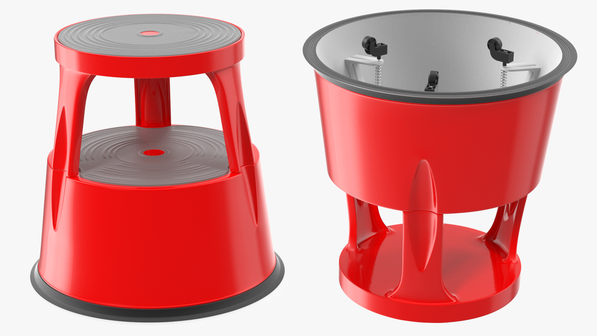 Mobile Kick Stool Steel Red 3D