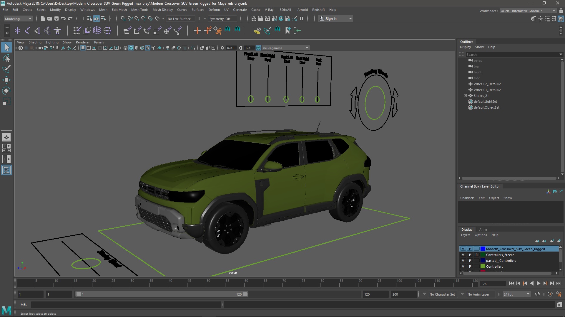 Modern Crossover SUV Green Rigged for Maya 3D