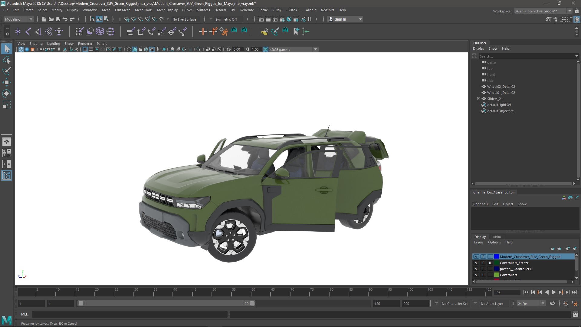 Modern Crossover SUV Green Rigged for Maya 3D