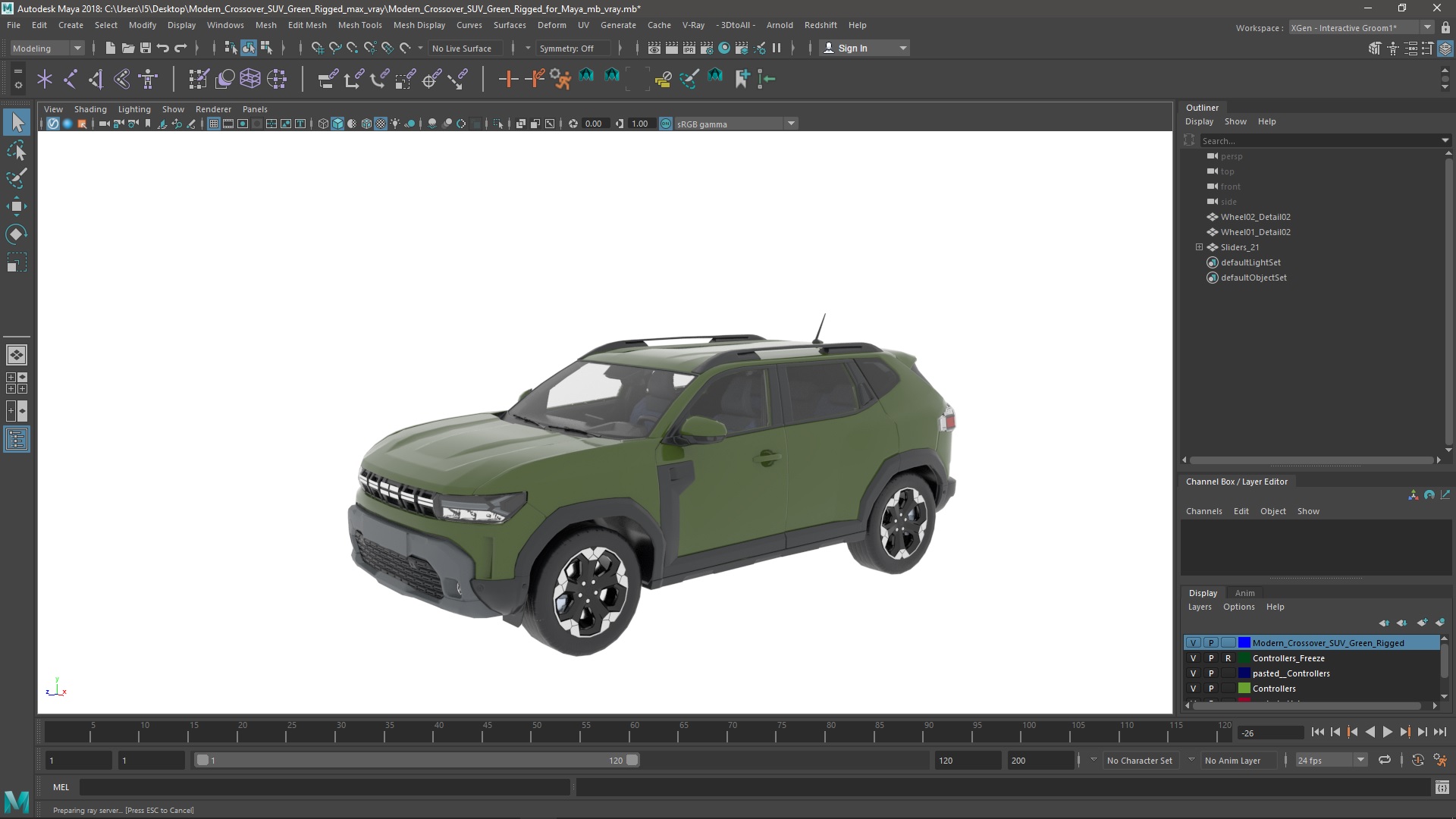 Modern Crossover SUV Green Rigged for Maya 3D