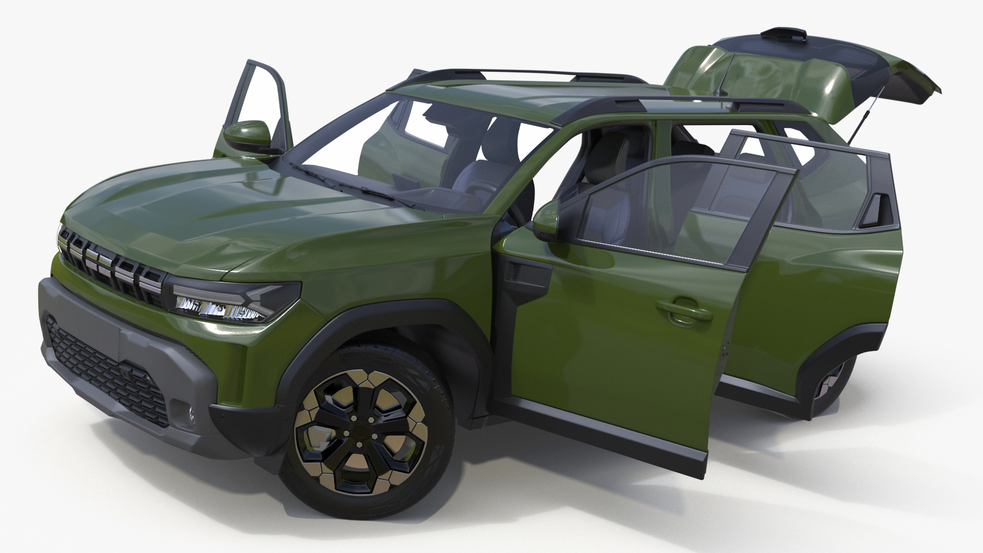 Modern Crossover SUV Green Rigged for Maya 3D