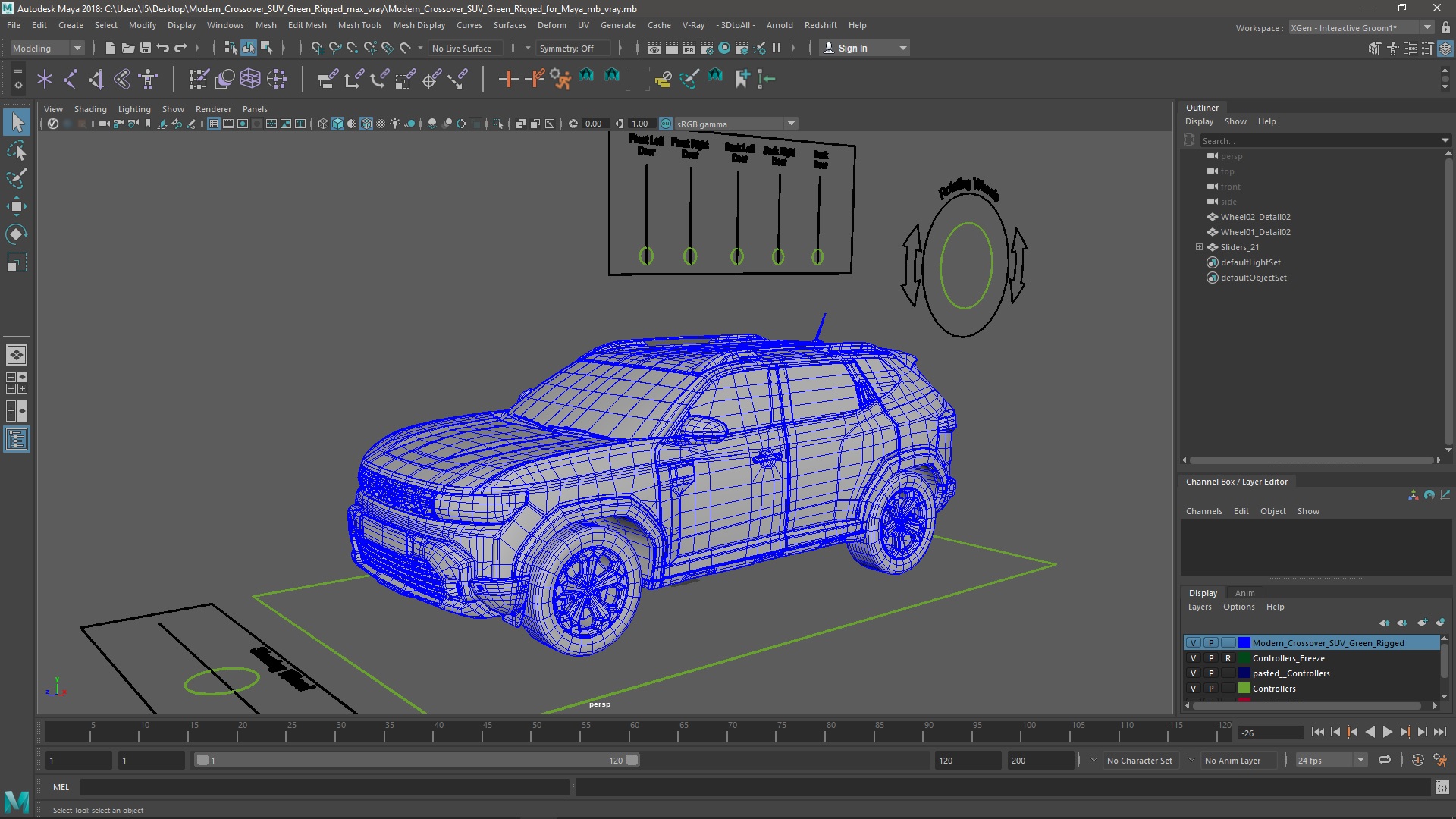 Modern Crossover SUV Green Rigged for Maya 3D