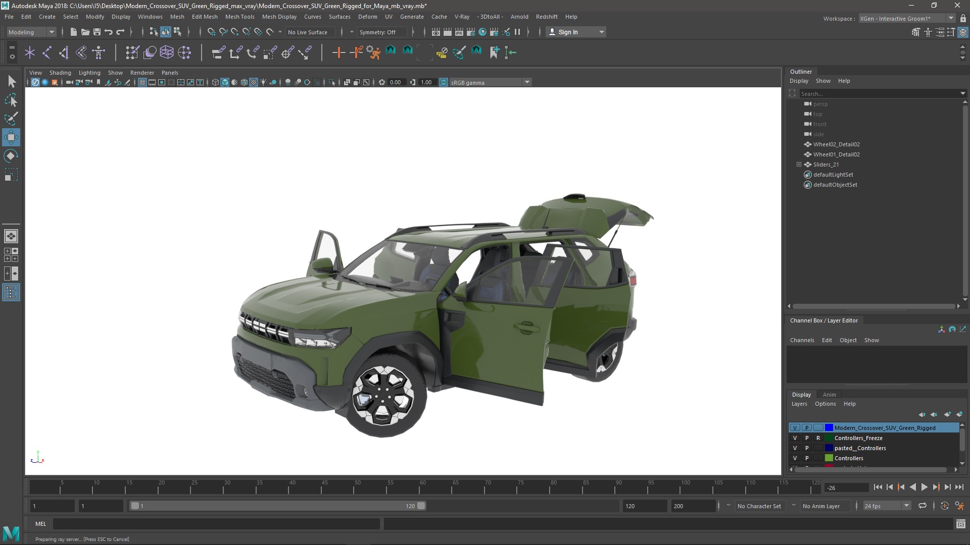 Modern Crossover SUV Green Rigged for Maya 3D