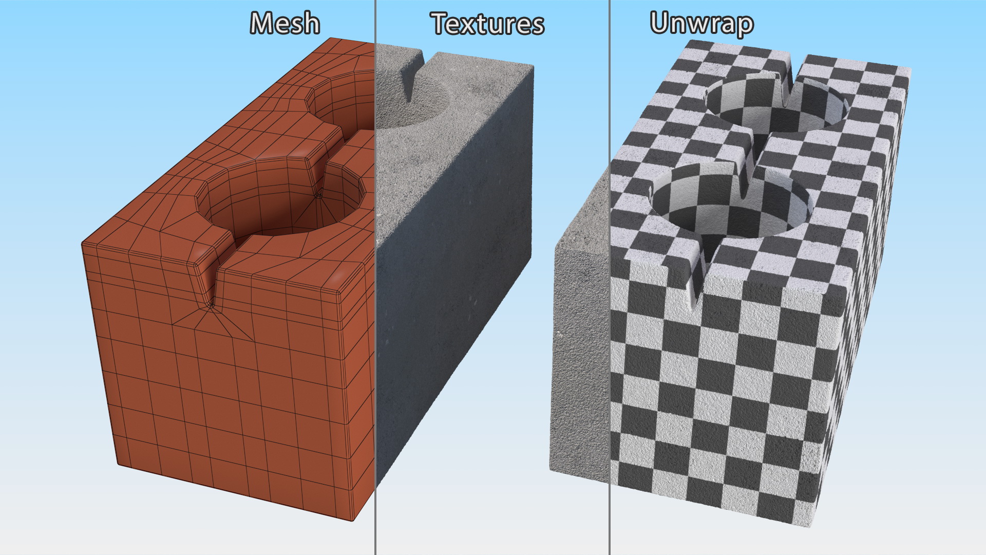 Expanded Clay Concrete Block 2 Channels 3D model