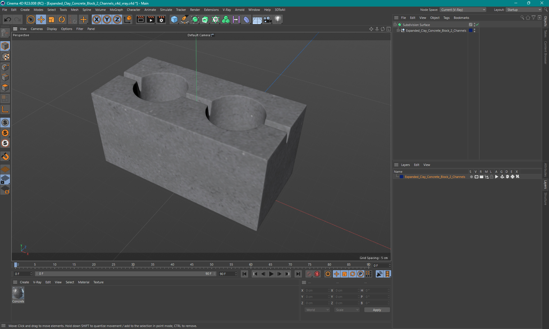 Expanded Clay Concrete Block 2 Channels 3D model